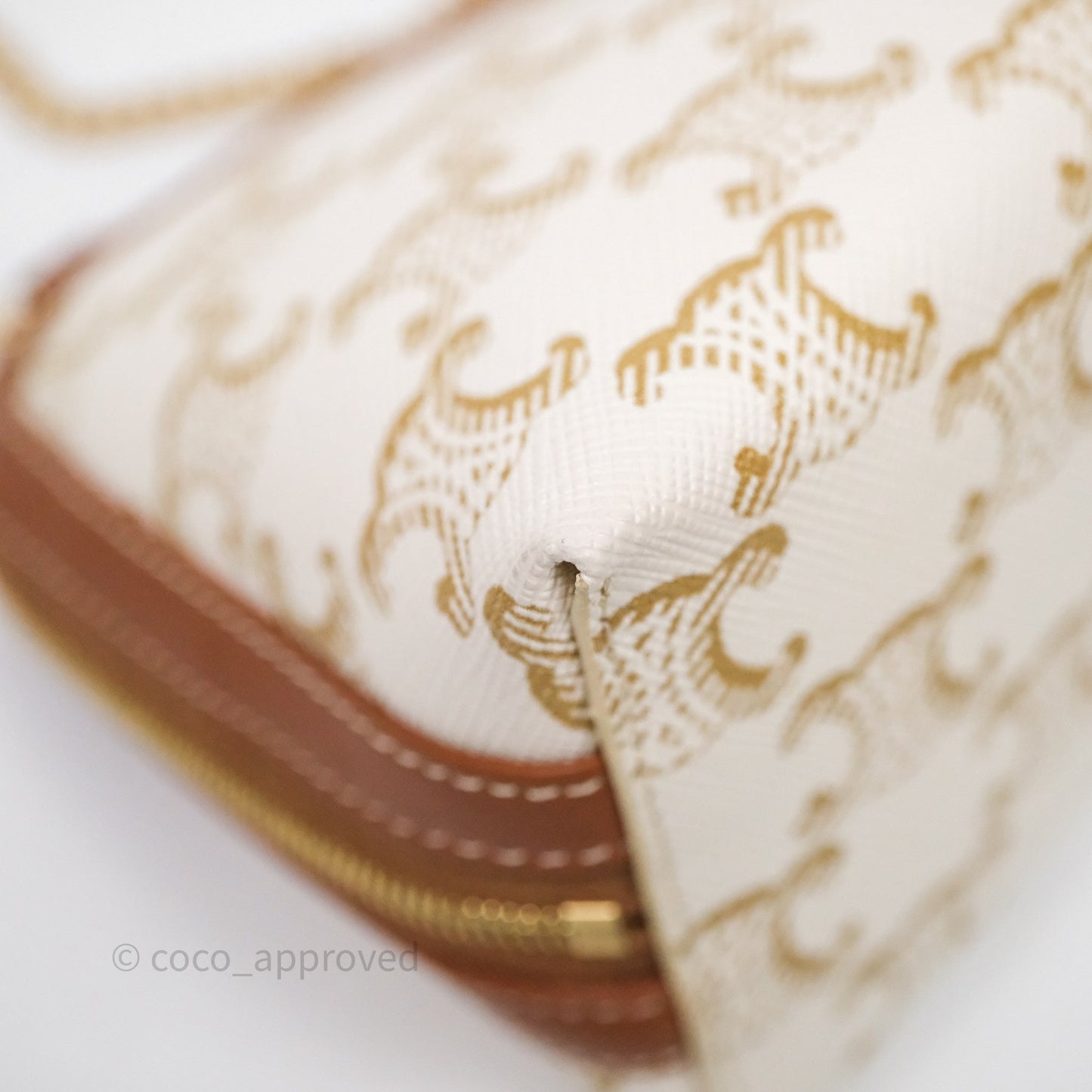 Celine Clutch With Chain Triomphe Canvas Lambskin White/Tan