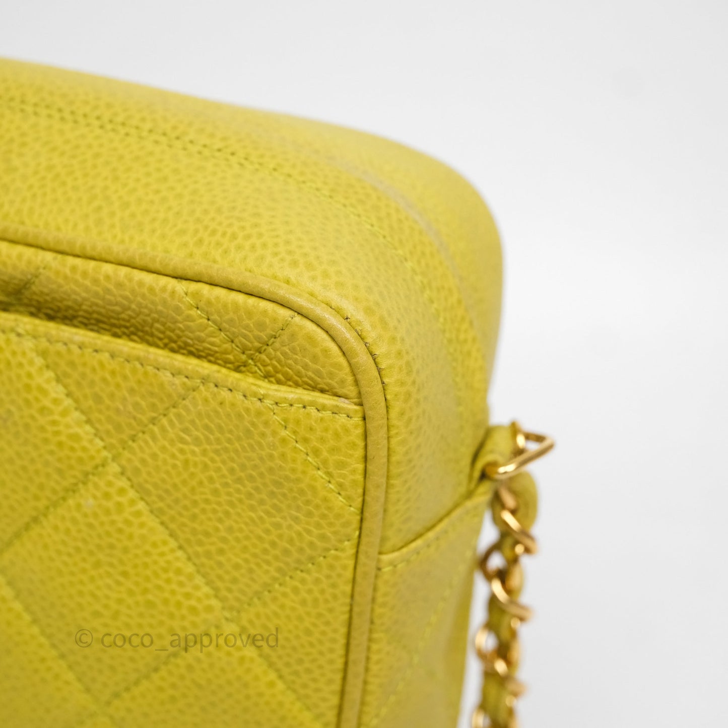 Chanel Vintage Quilted Camera Bag Green Yellow Caviar Gold Hardware