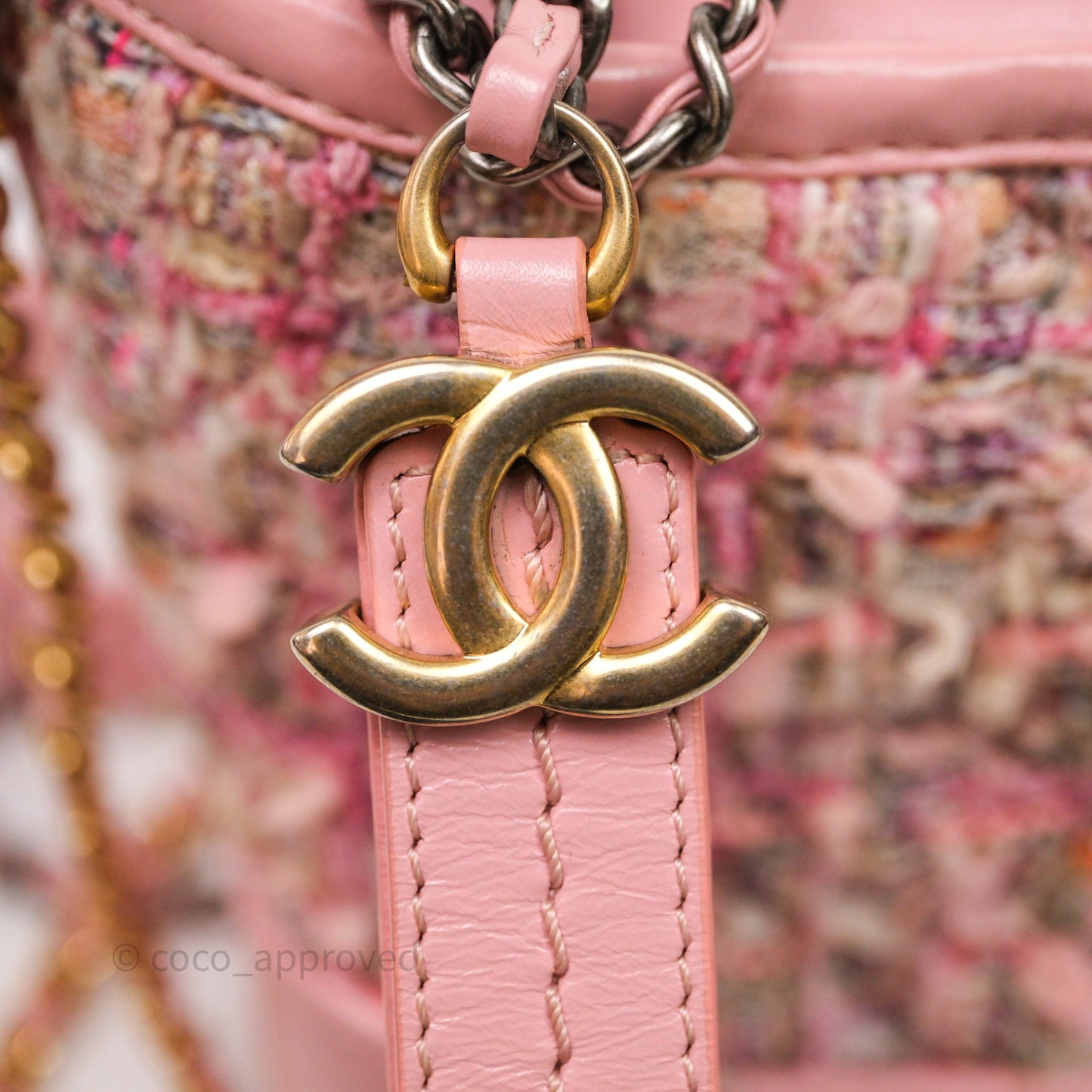 Chanel Small Gabrielle Hobo Quilted Pink Tweed Aged Calfskin