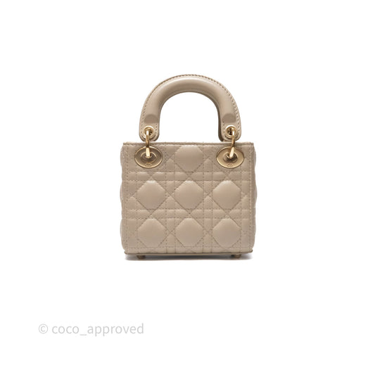 Christian Dior Micro Lady Dior Cannage Beige Lambskin Gold Hardware