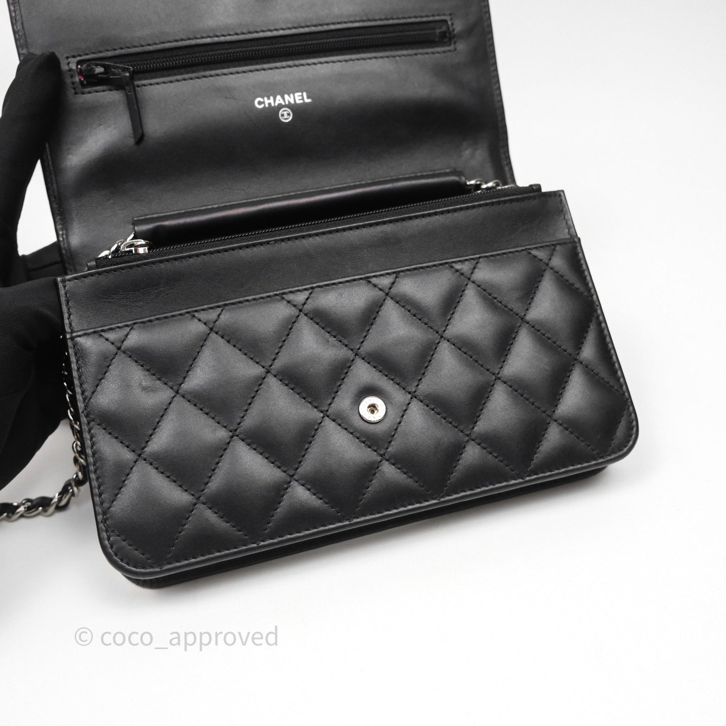 Chanel Quilted Cambon Wallet on Chain WOC Black Calfskin Silver Hardware