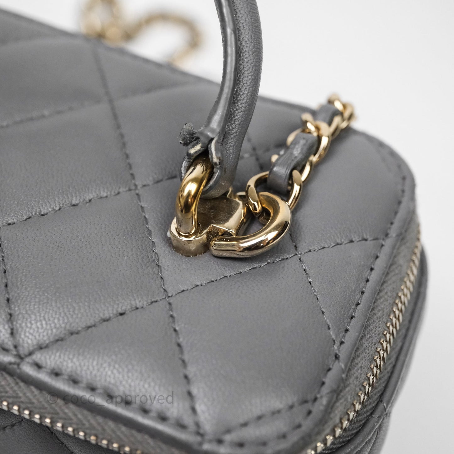 Chanel Vanity Rectangular Top Handle Grey Lambskin Gold Hardware