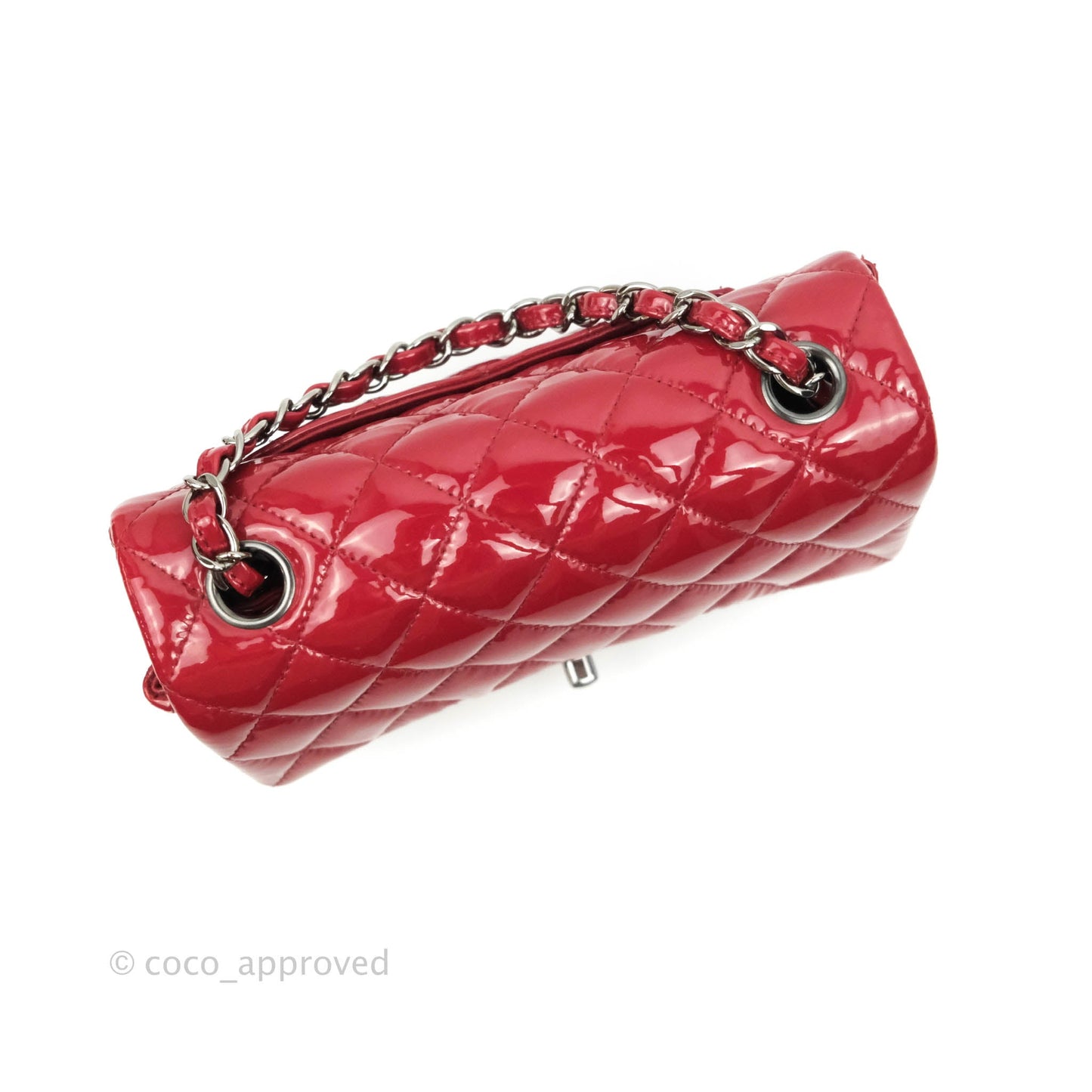 Chanel Quilted Mini Rectangular Flap Red Patent Gun Metal