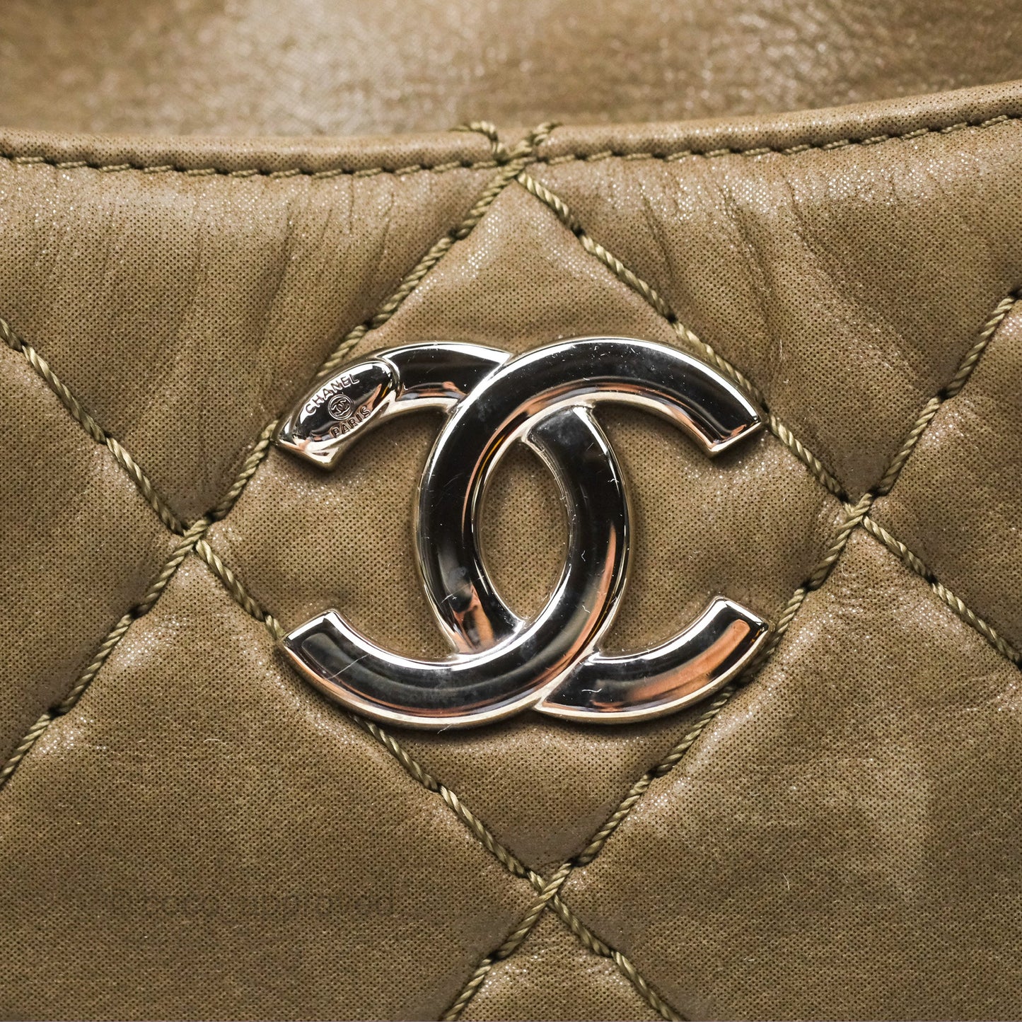 Chanel Quilted Camera Case Bag Iridescent Taupe Calfskin Silver Hardware