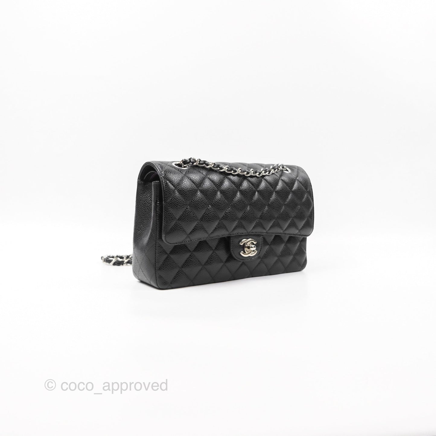 Chanel Classic M/L Medium Flap Quilted Black Caviar Silver Hardware