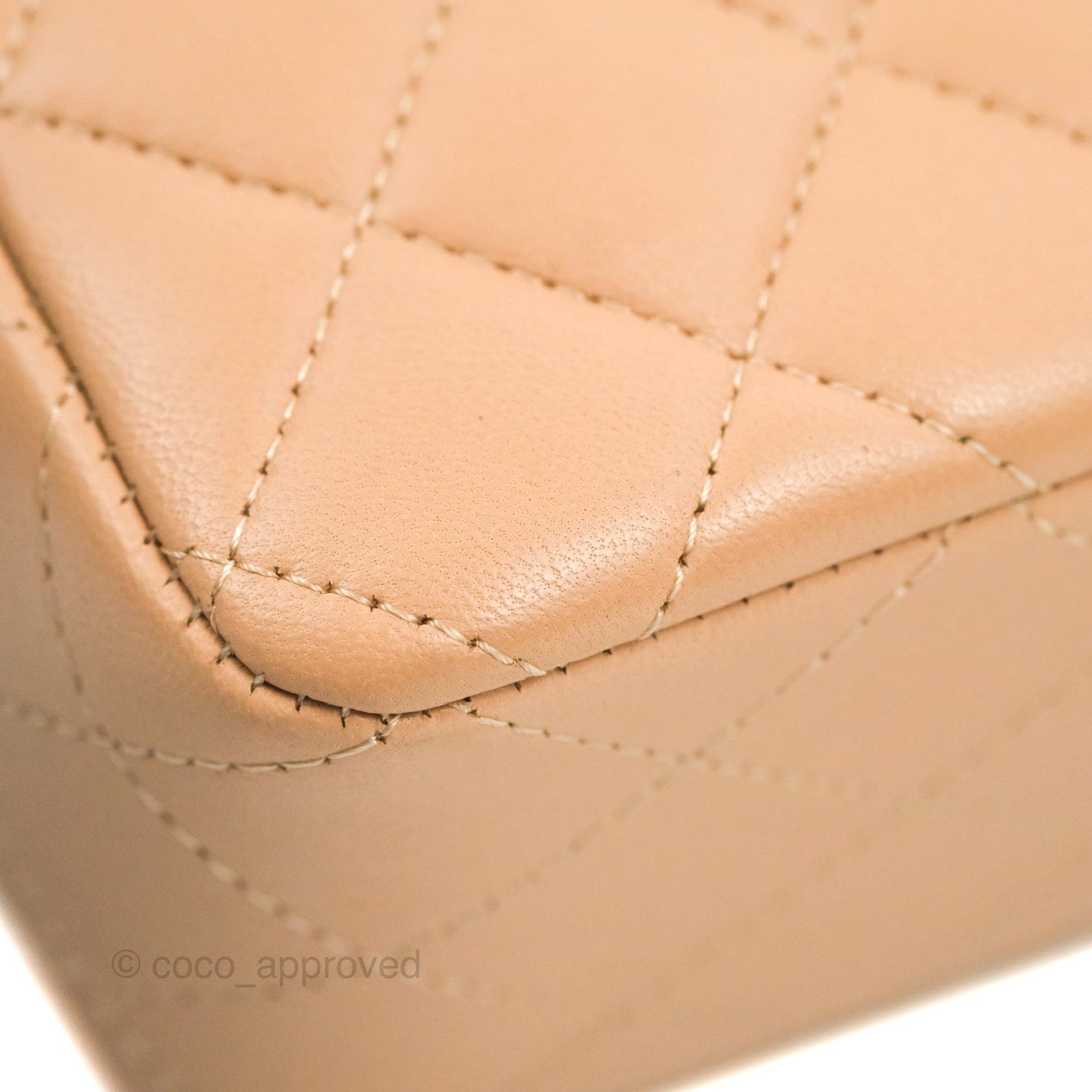 Chanel Top Handle Mini Rectangular Flap Bag Beige Lambskin Gold Hardware