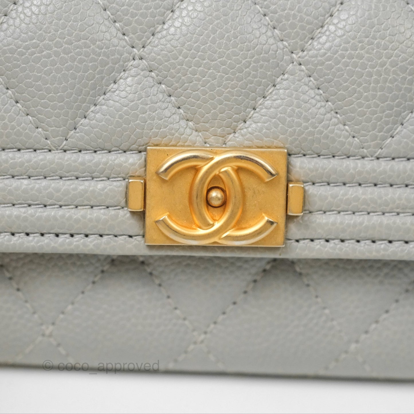 Chanel Boy Quilted Flap Card Holder Grey Caviar Aged Gold Hardware