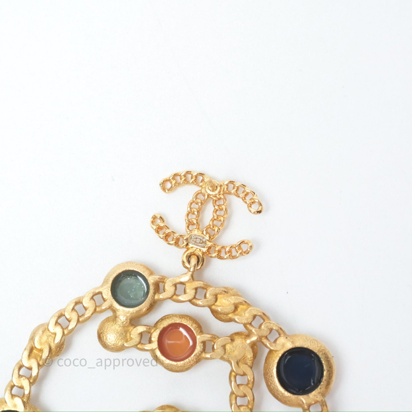 Chanel CC Pearl Stone Circle No.5 Earrings Aged Gold Tone 18K