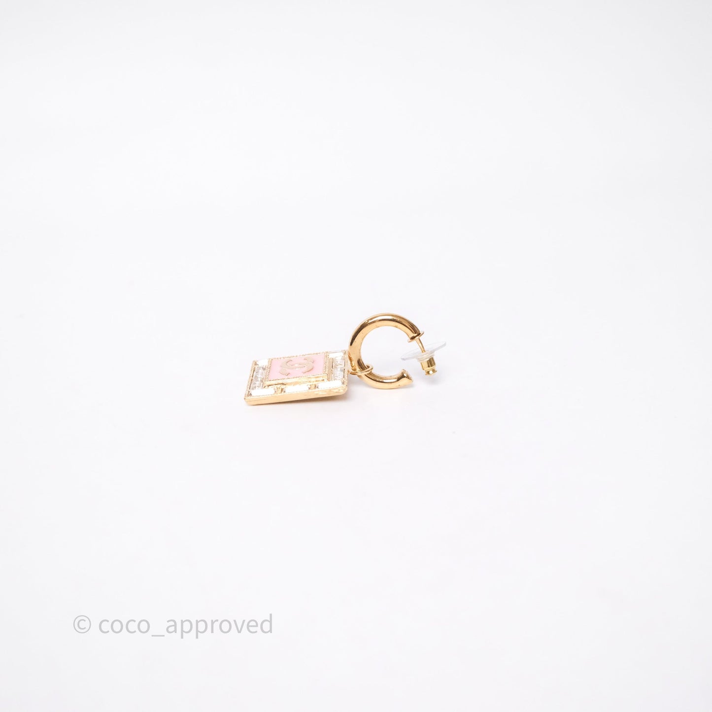 Chanel Drop Square CC Earrings Pink Gold Tone 24S