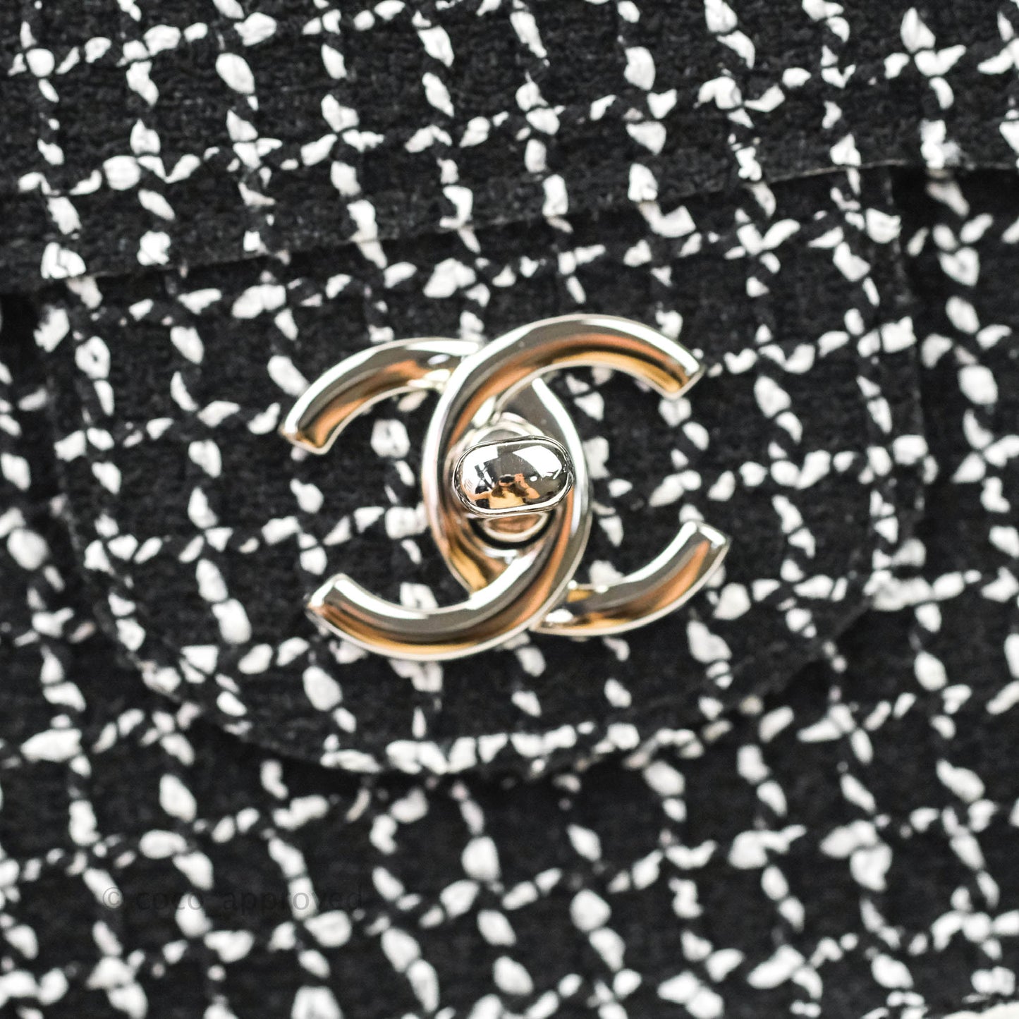 Chanel Classic Single Flap Bag Black/White Tweed Silver Hardware