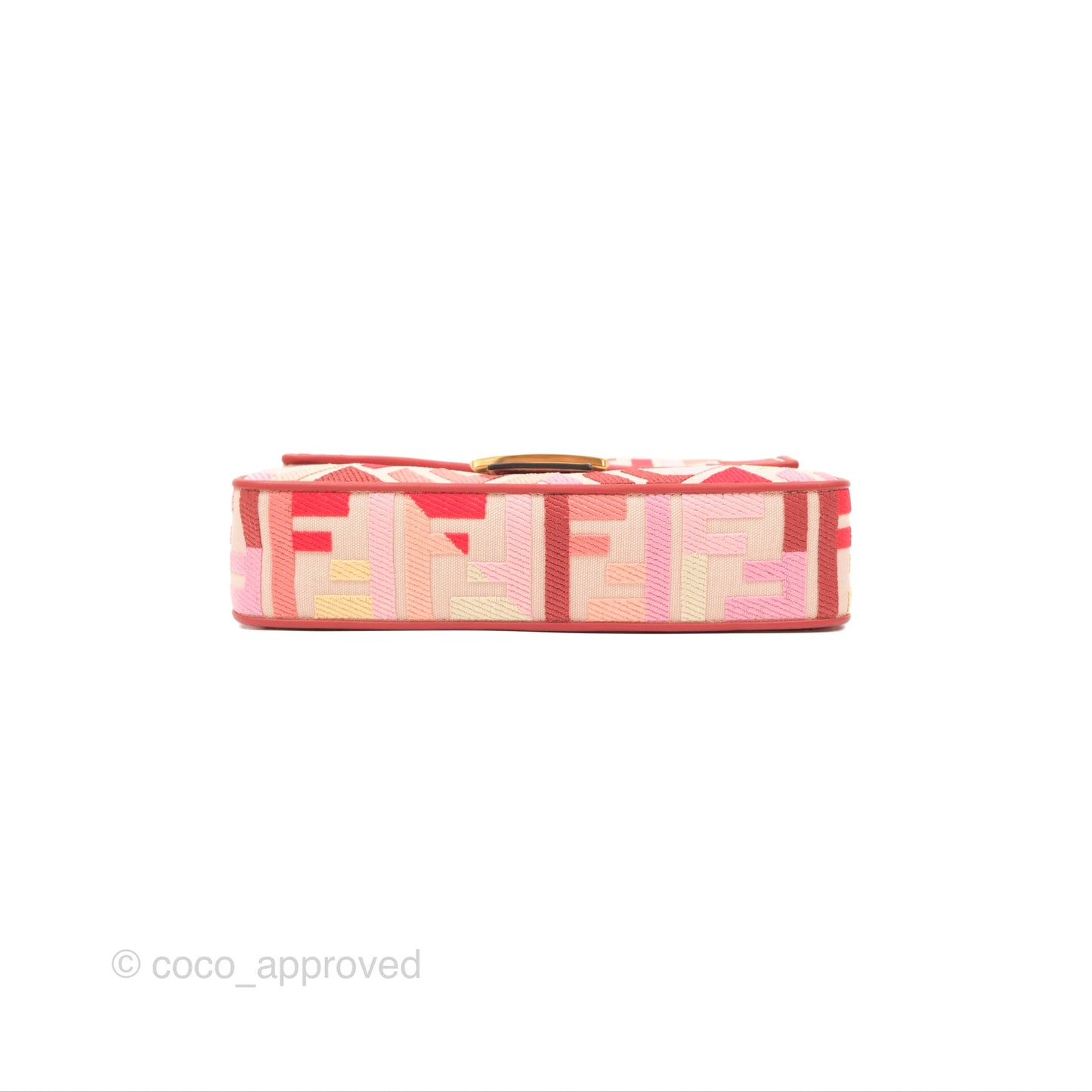 Fendi Medium Baguette Bag FF Embroidered Pink Canvas Gold Hardware