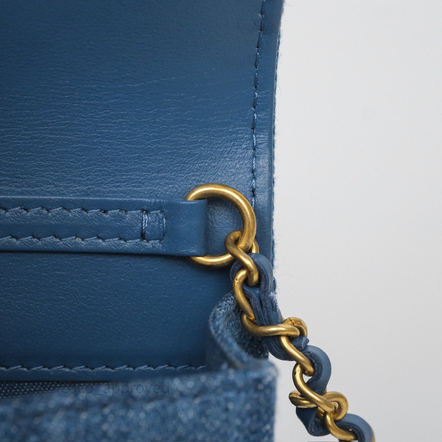 Chanel Mini Pearl Crush Clutch With Chain Belt Bag Denim Aged Gold Hardware
