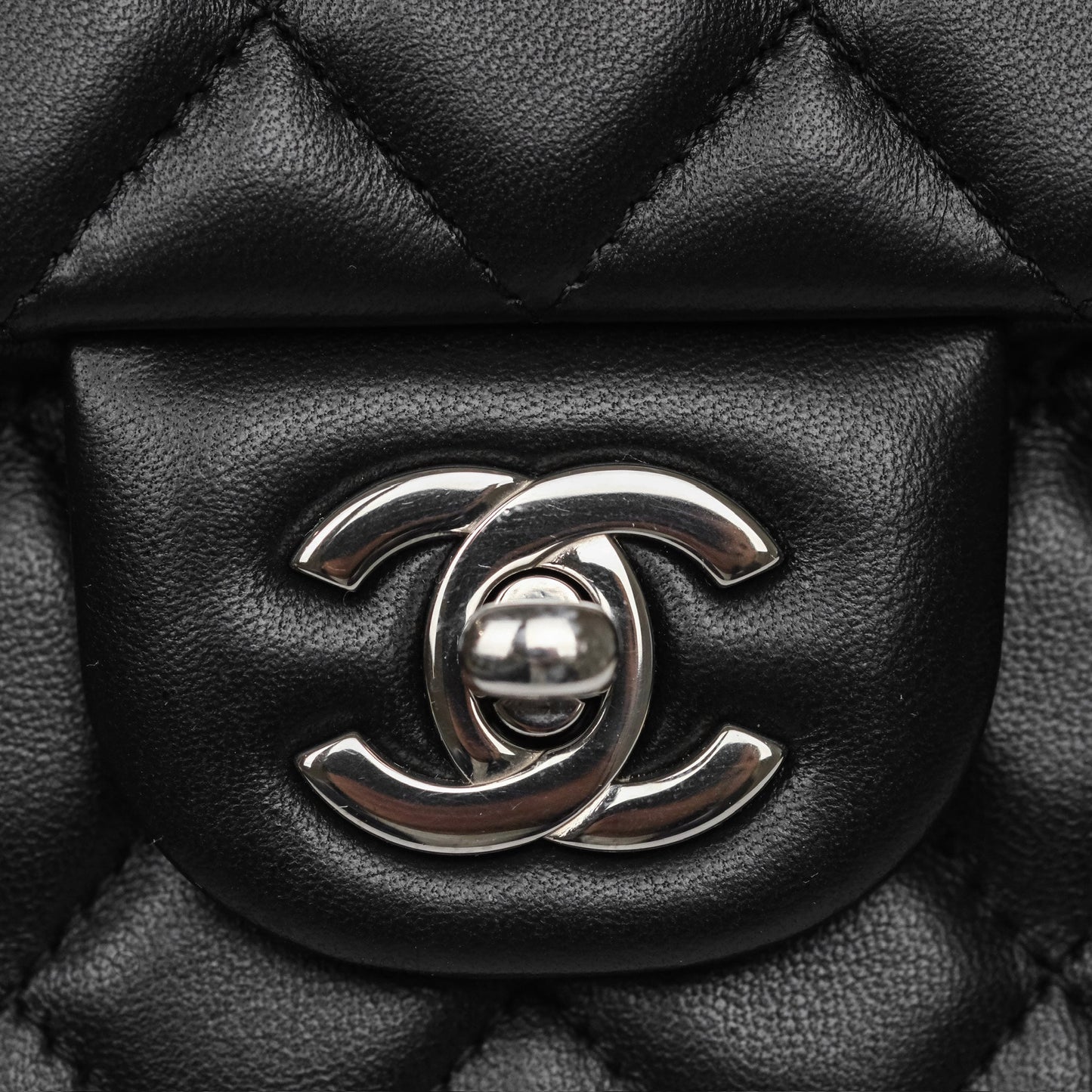 Chanel Quilted Mini Rectangular Flap Black Lambskin Silver Hardware