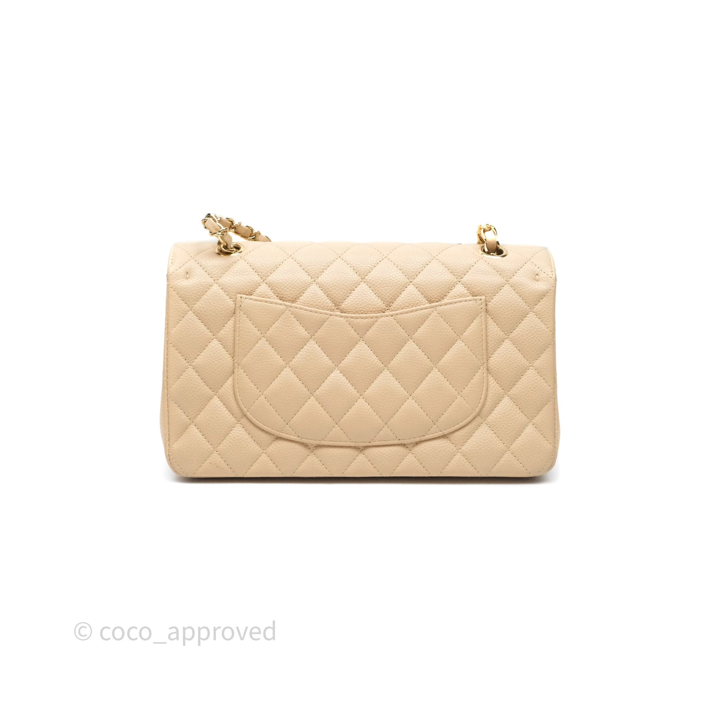 Chanel M/L Medium Classic Flap Quilted Beige Caviar Gold Hardware