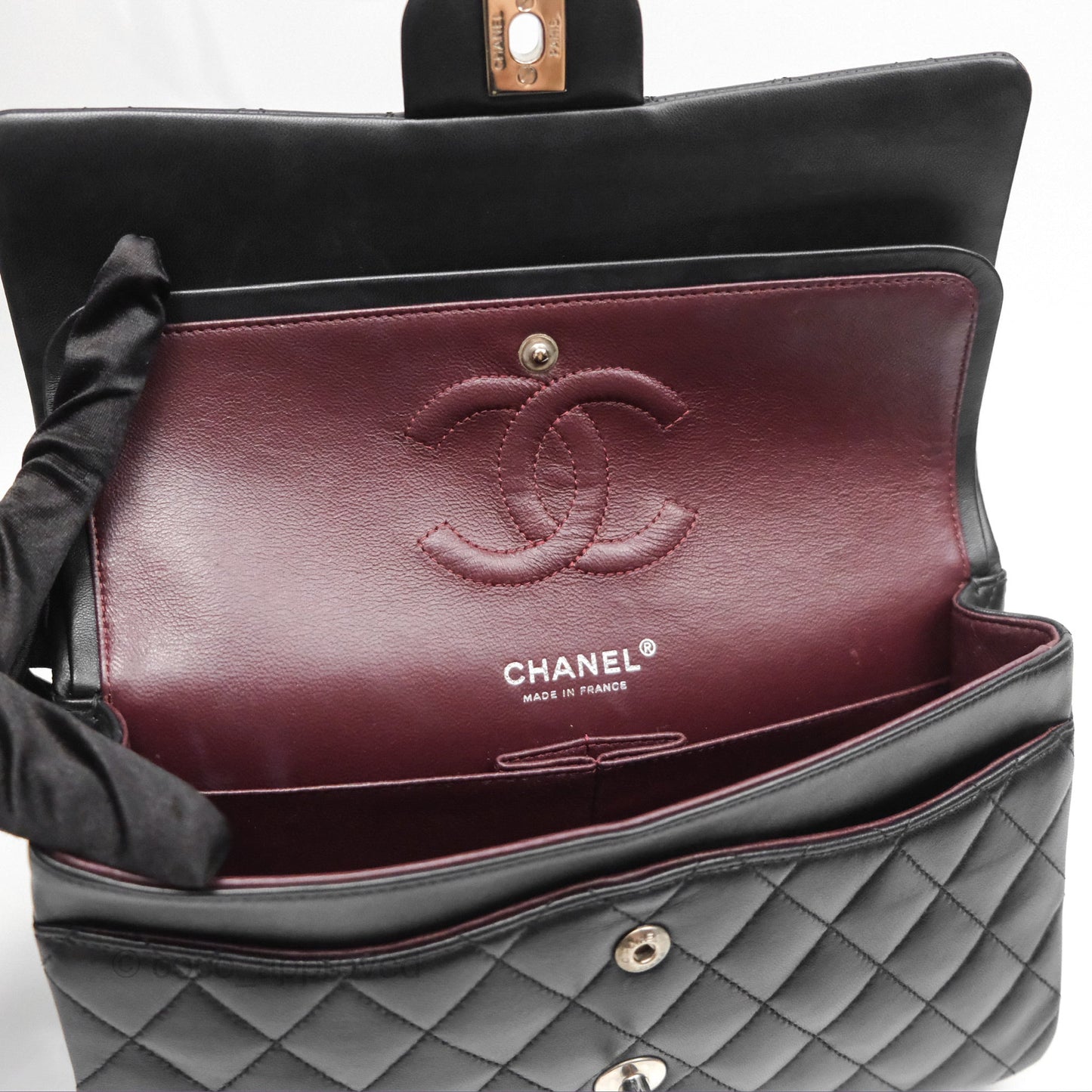 Chanel Classic M/L Medium Flap Quilted Black Lambskin Silver Hardware