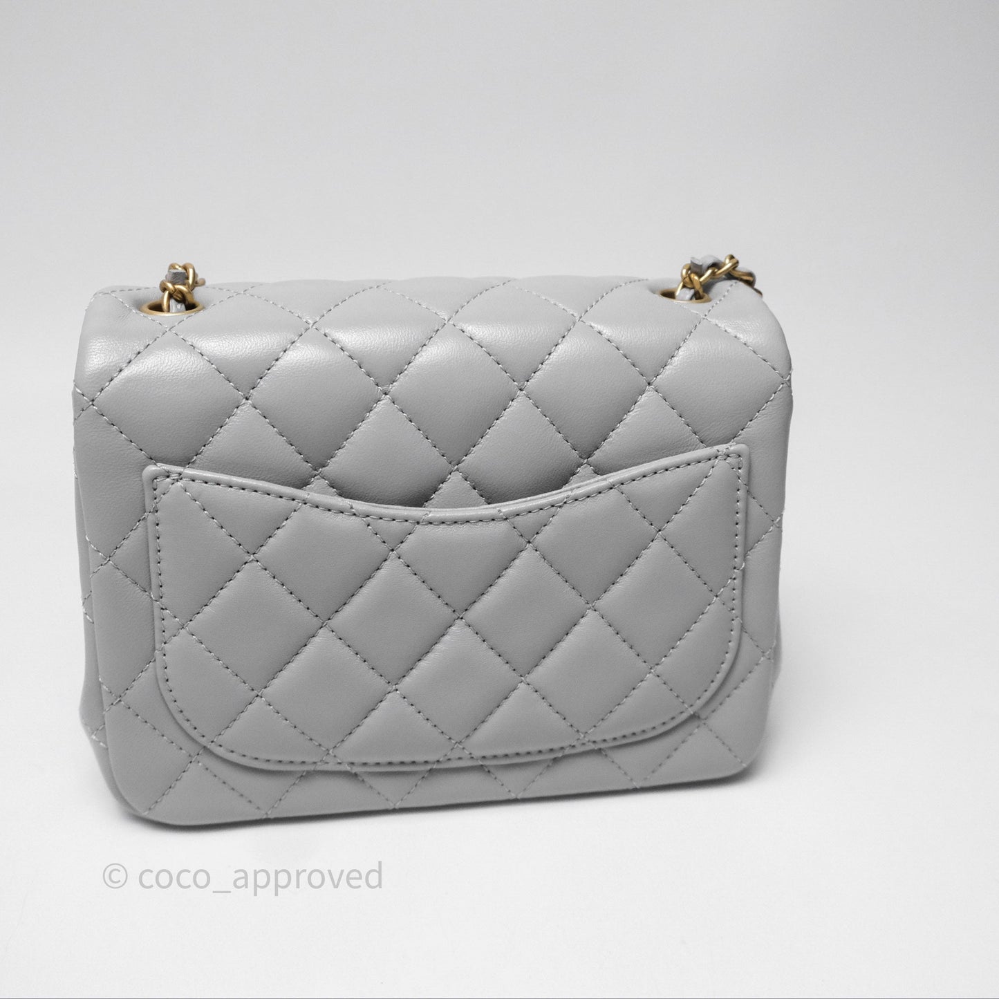 Chanel Mini Square Pearl Crush Quilted Grey Lambskin Aged Gold Hardware