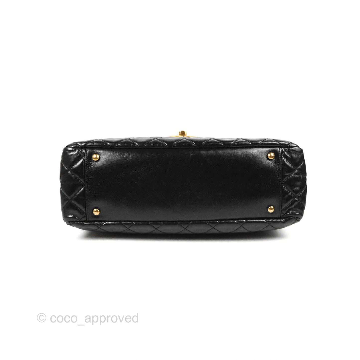 Chanel Large Castle Rock Flap Bag Black Glazed Aged Calfskin Burgundy Handle