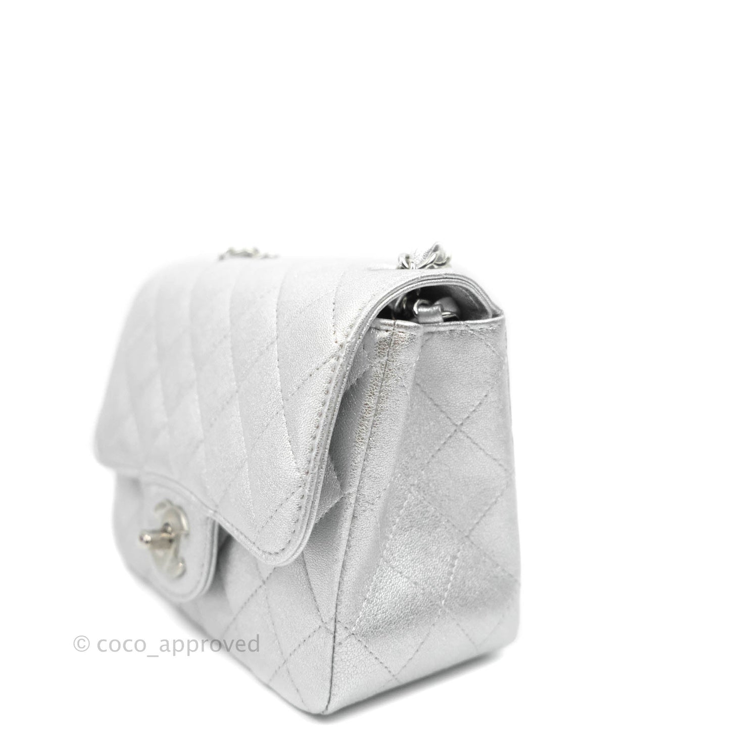 Chanel Classic Quilted Mini Square Flap Silver Lambskin Silver Hardware