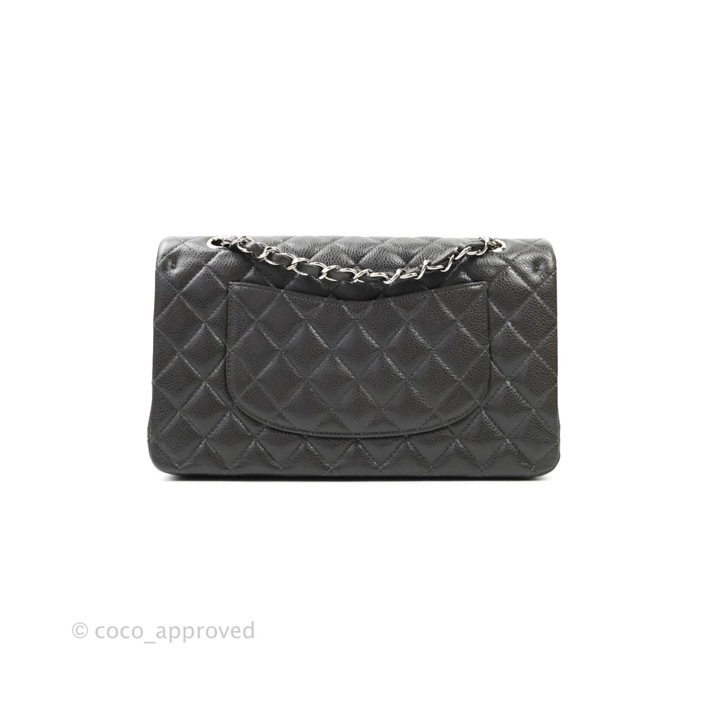 Chanel Quilted M/L Medium Double Flap Dark Grey Caviar Silver Hardware
