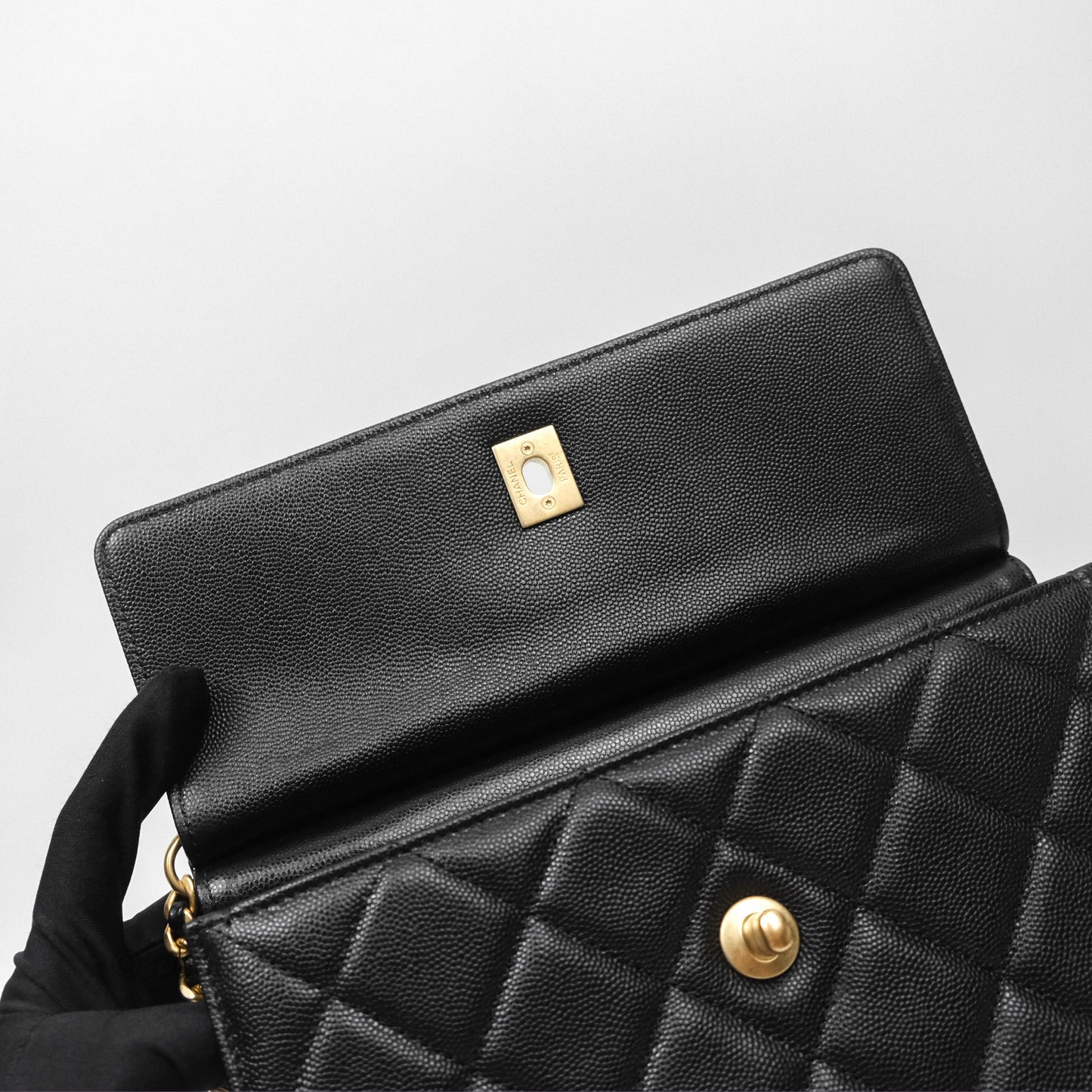 Chanel Chain Flap Bag Black Caviar Aged Gold Hardware 23A