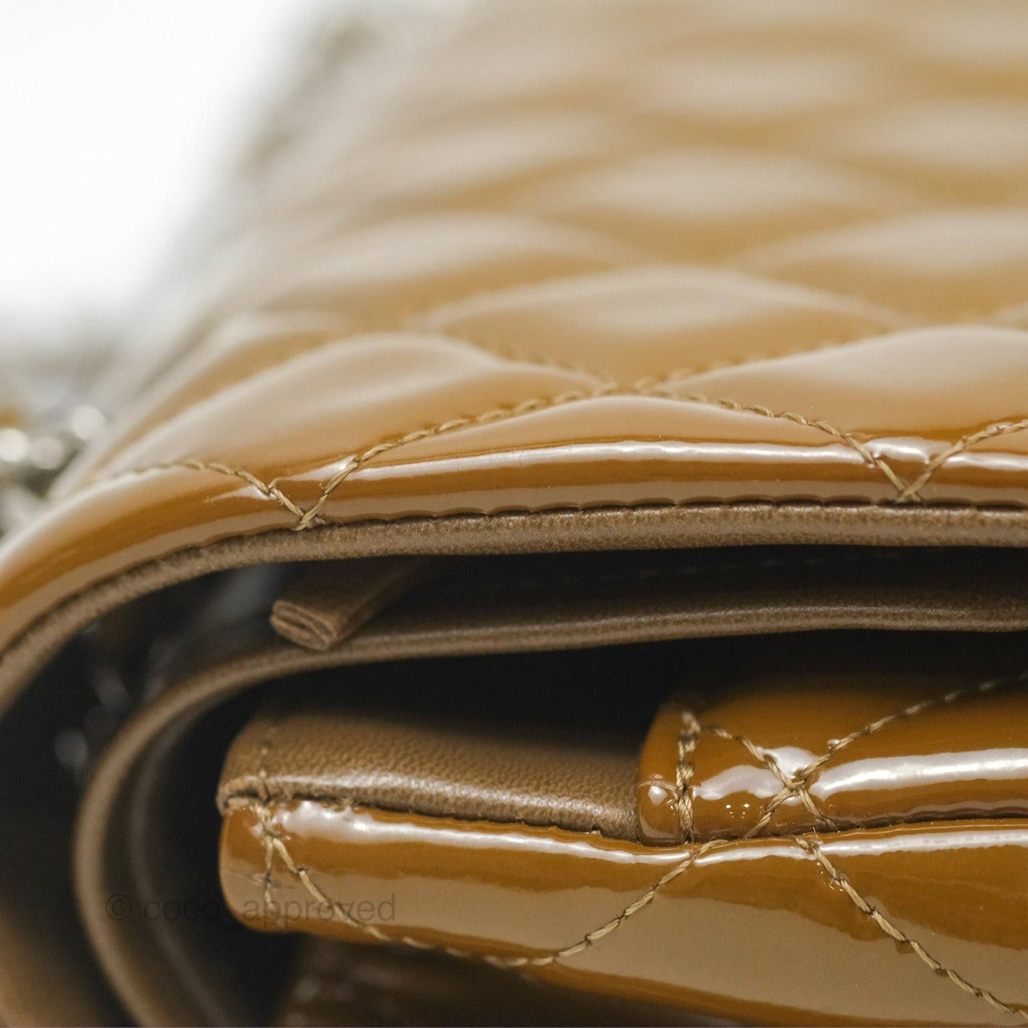 Chanel Classic M/L Medium Flap Quilted Brown Patent Silver Hardware