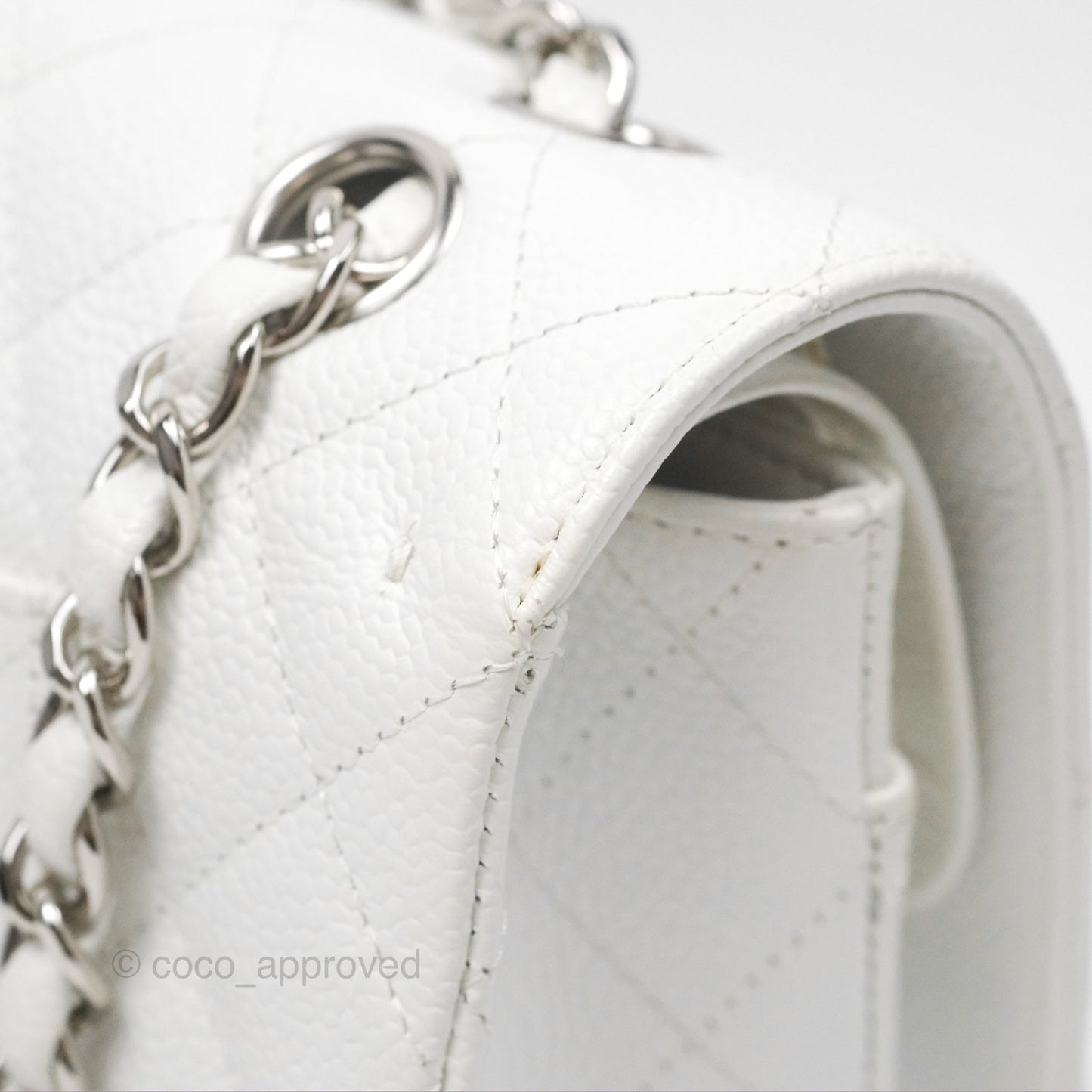 Chanel Classic M/L Medium Flap Quilted White Caviar Silver Hardware