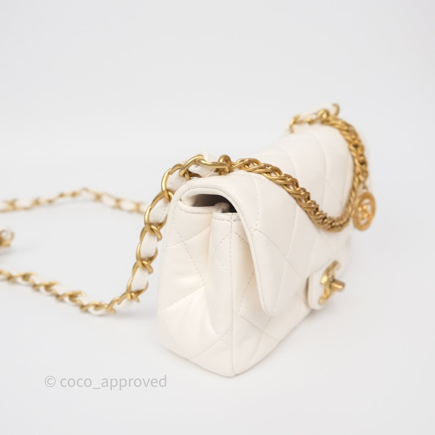 Chanel Small Fancy Jewel Flap White Shiny Lambskin Aged Gold Hardware 23S
