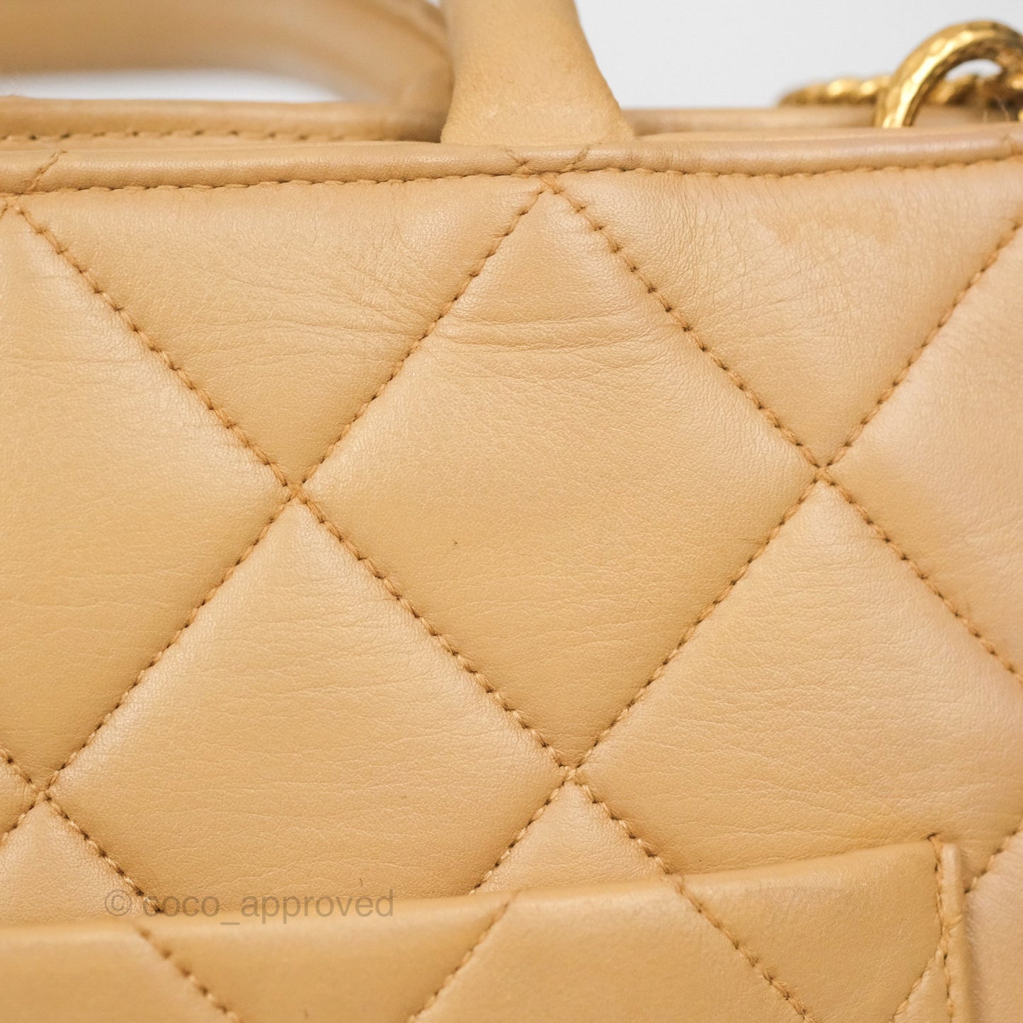 Chanel Vintage Medallion CC Beige Lambskin Tote Bag Gold Hardware