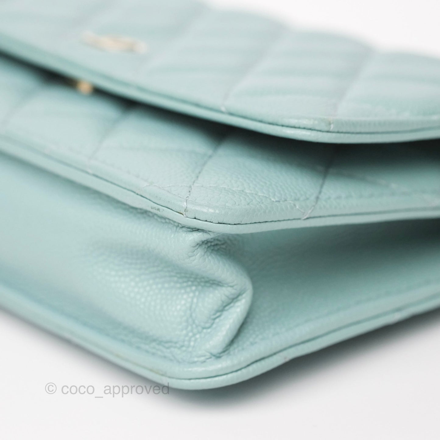 Chanel Quilted Classic Wallet On Chain WOC Tiffany Blue Caviar Gold Hardware