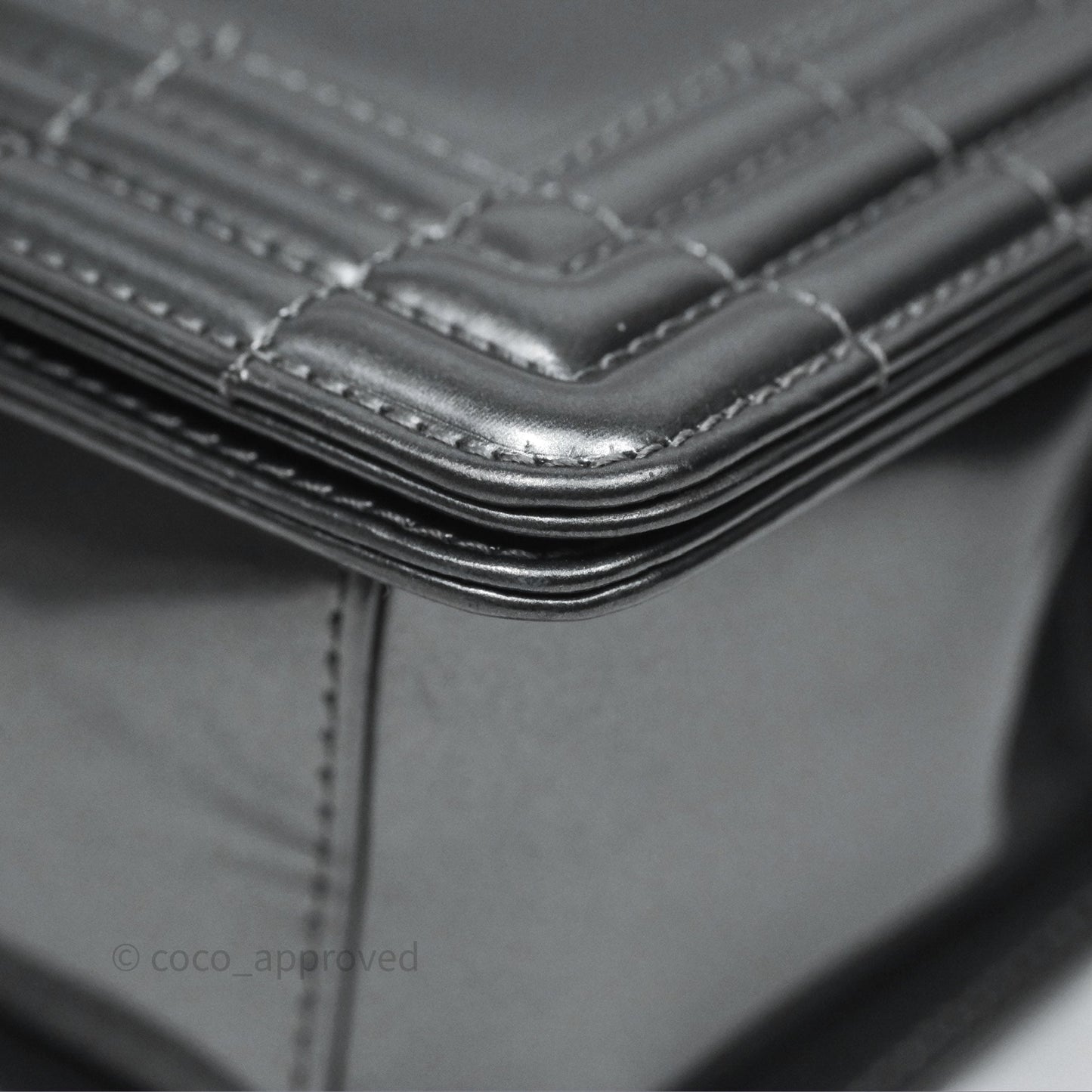 Chanel Medium Boy Metallic Dark Grey Iridescent Glazed Calfskin Ruthenium Hardware