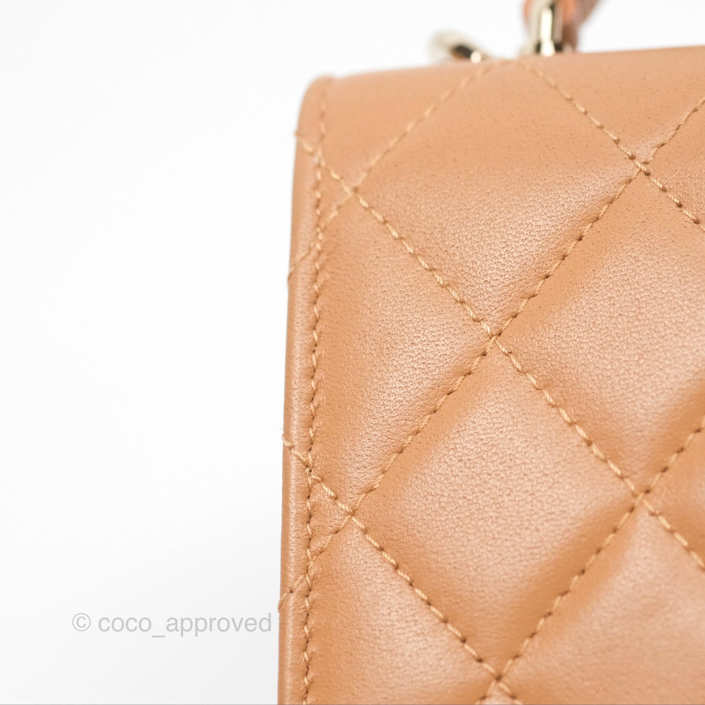 Chanel Mini Handle Clutch With Chain Caramel Lambskin Gold Hardware