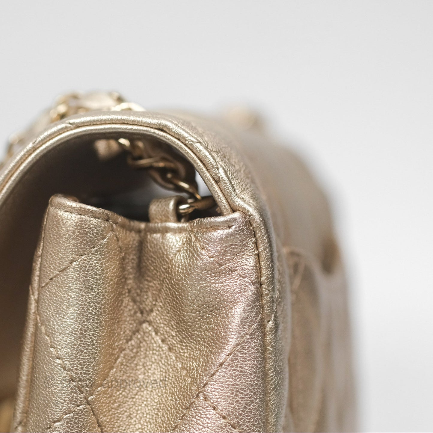 Chanel Quilted Mini Rectangular Iridescent Gold Lambskin Gold Hardware