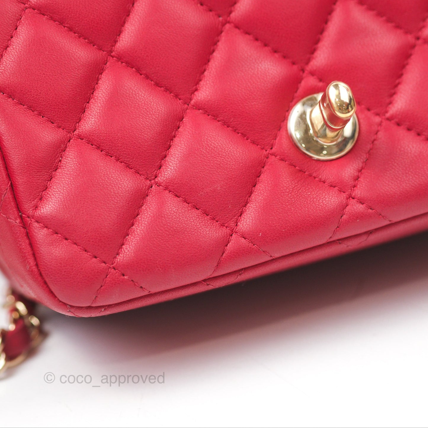 Chanel Mini Square Flap Red Lambskin Light Gold Hardware