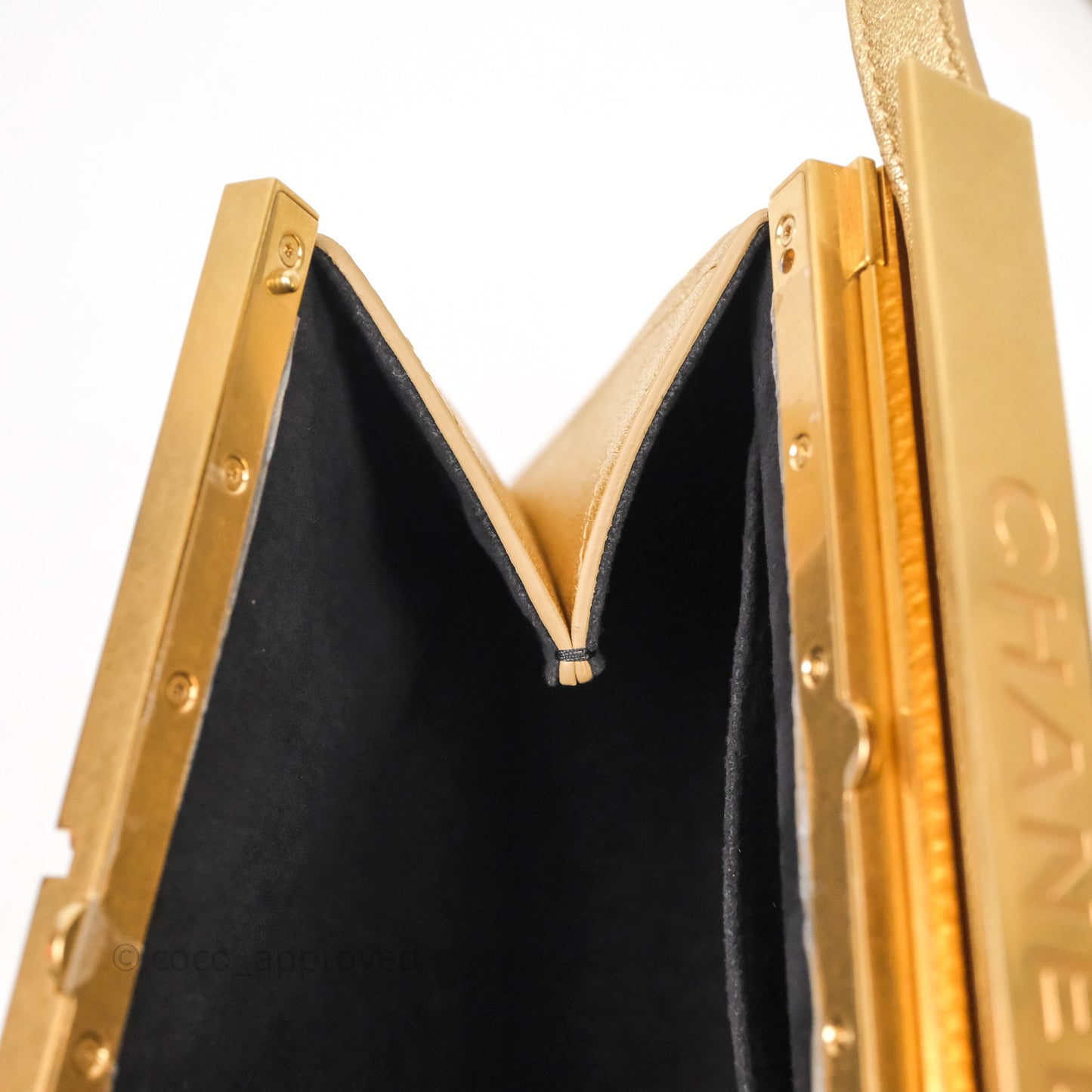 Chanel Calfskin Kiss Lock Frame Gold Bag