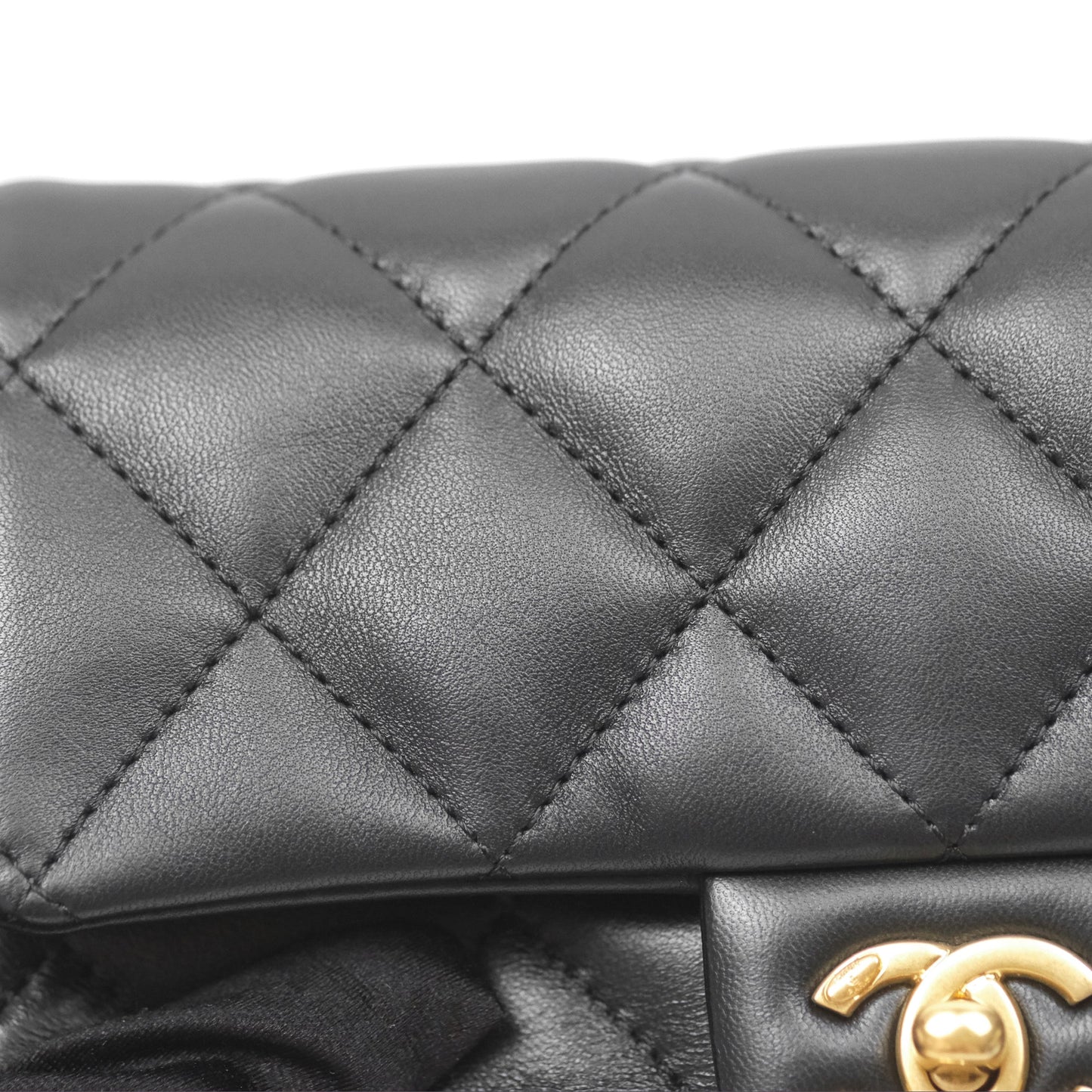 Chanel Mini Flap Bag With Heart CC Charm Black Lambskin Aged Gold Hardware 22B