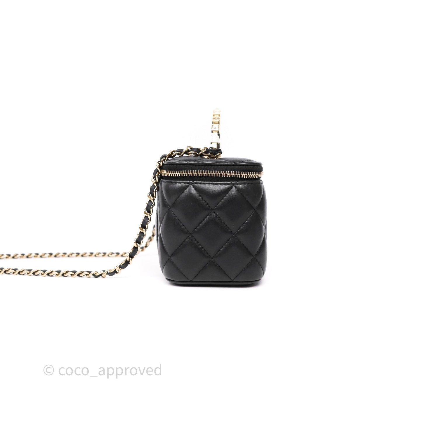 Chanel Crystals Top Handle Vanity Rectangular Black Lambskin Gold Hardware
