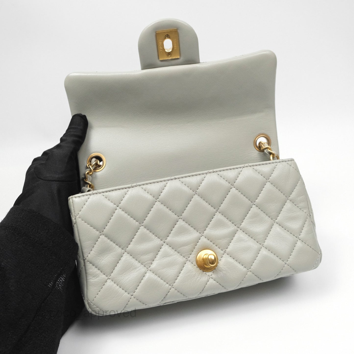 Chanel Mini Rectangular Pearl Crush Grey Lambskin Aged Gold Hardware