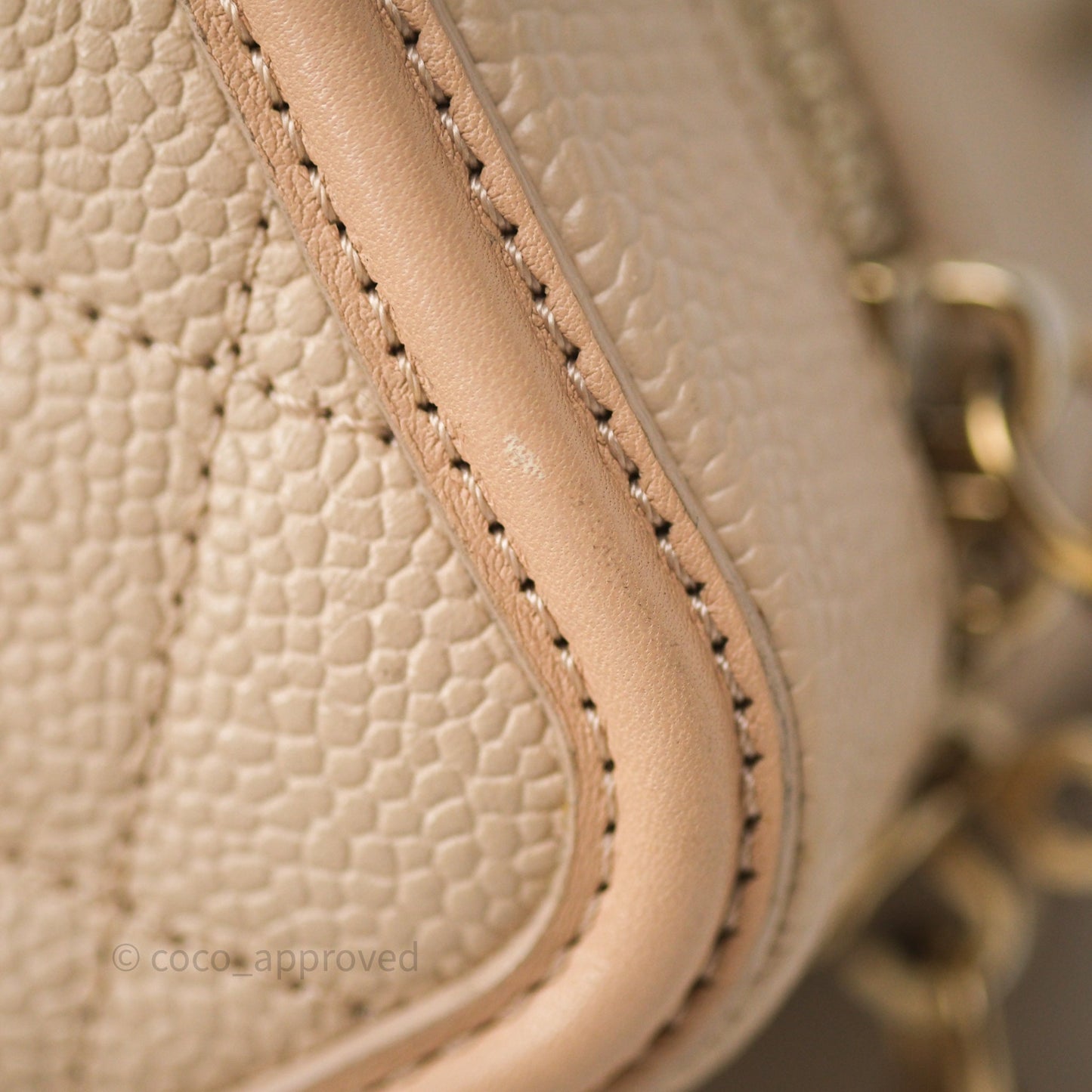 Chanel Quilted Small CC Filigree Vanity Case Beige Caviar Gold Hardware