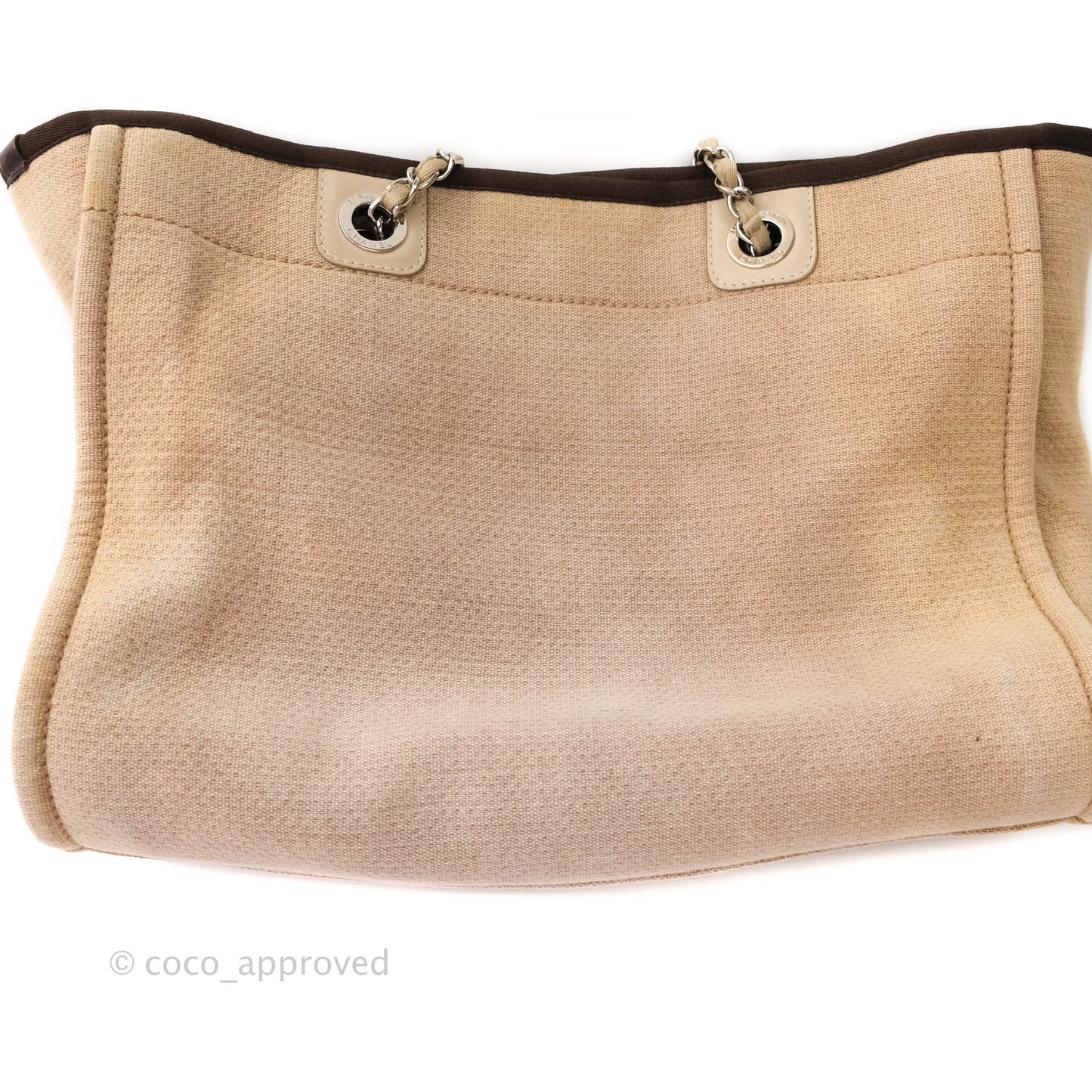 Chanel Canvas Deauville Medium Tote Beige Silver Hardware