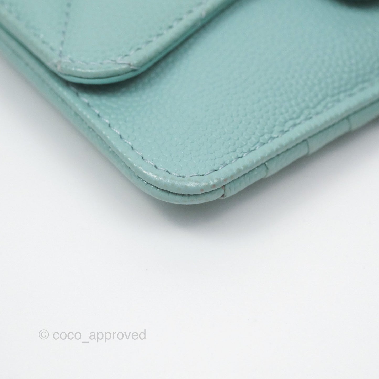 Chanel Quilted Zip Flap Card Holder Tiffany Blue Caviar Gold Hardware