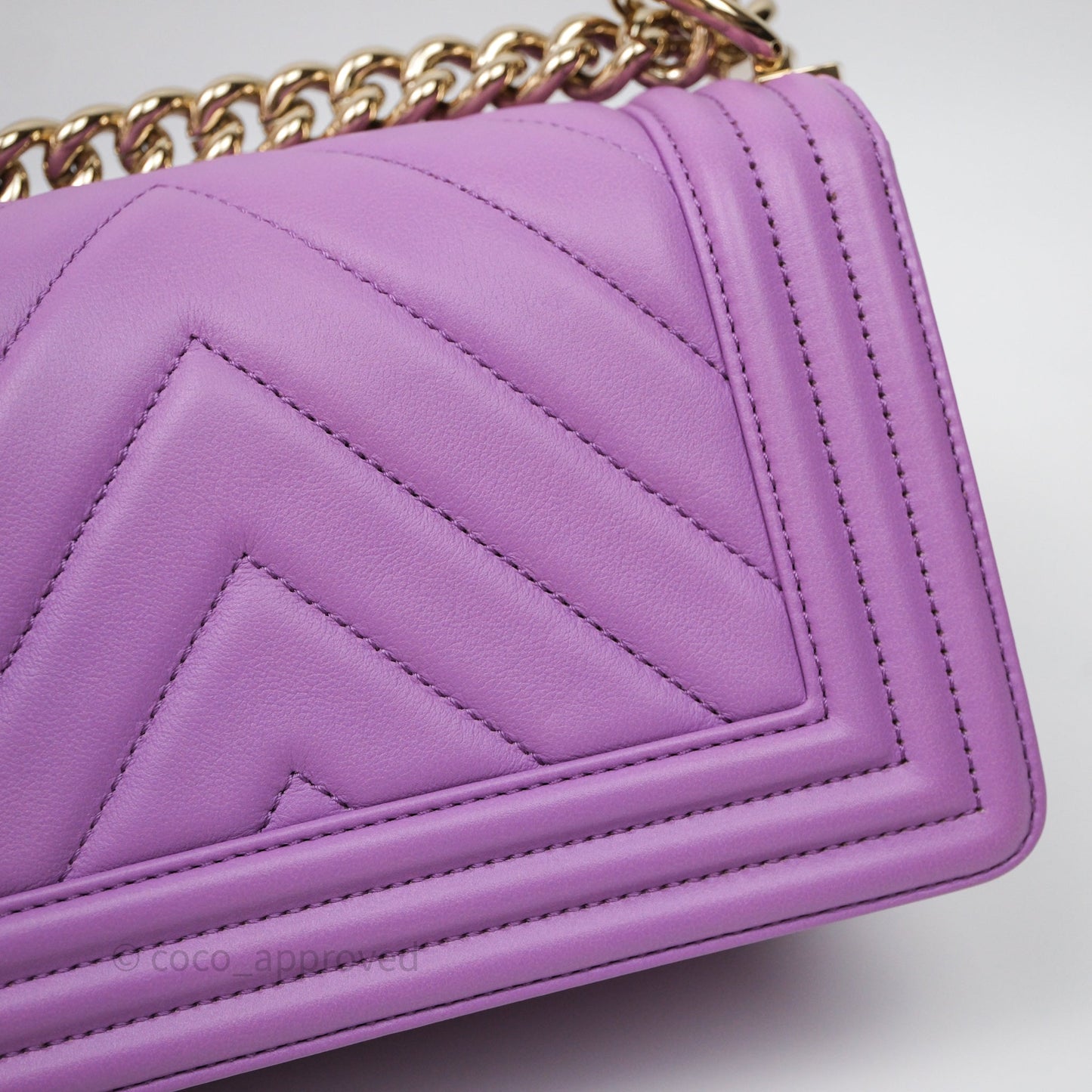 Chanel Chevron Small Boy Purple Calfskin Gold Hardware