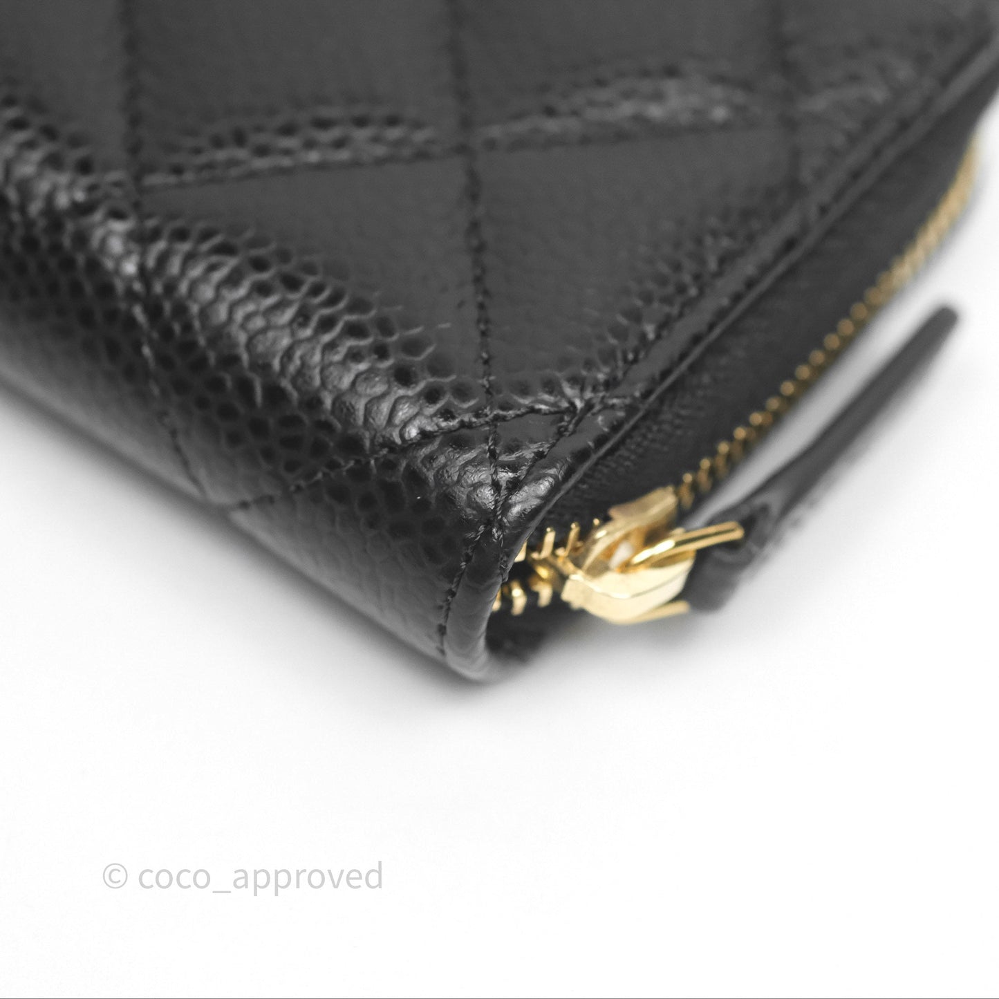 Chanel Quilted Zip Card Holder Black Caviar Gold Hardware