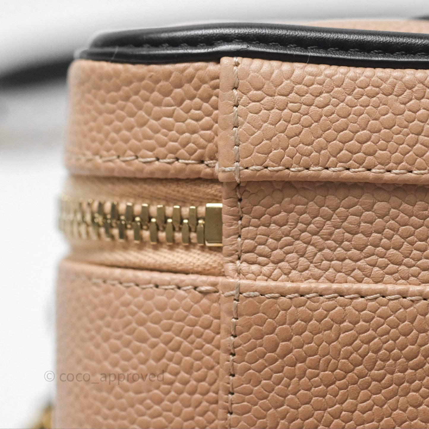 Chanel Quilted Small CC Filigree Vanity Case Beige Black Caviar Gold Hardware