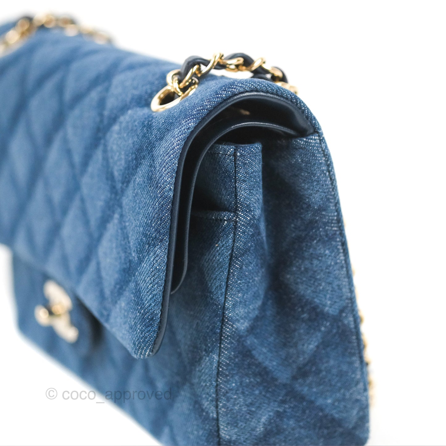 Chanel M/L Quilted Medium Double Flap Dark Blue Printed Denim 22B