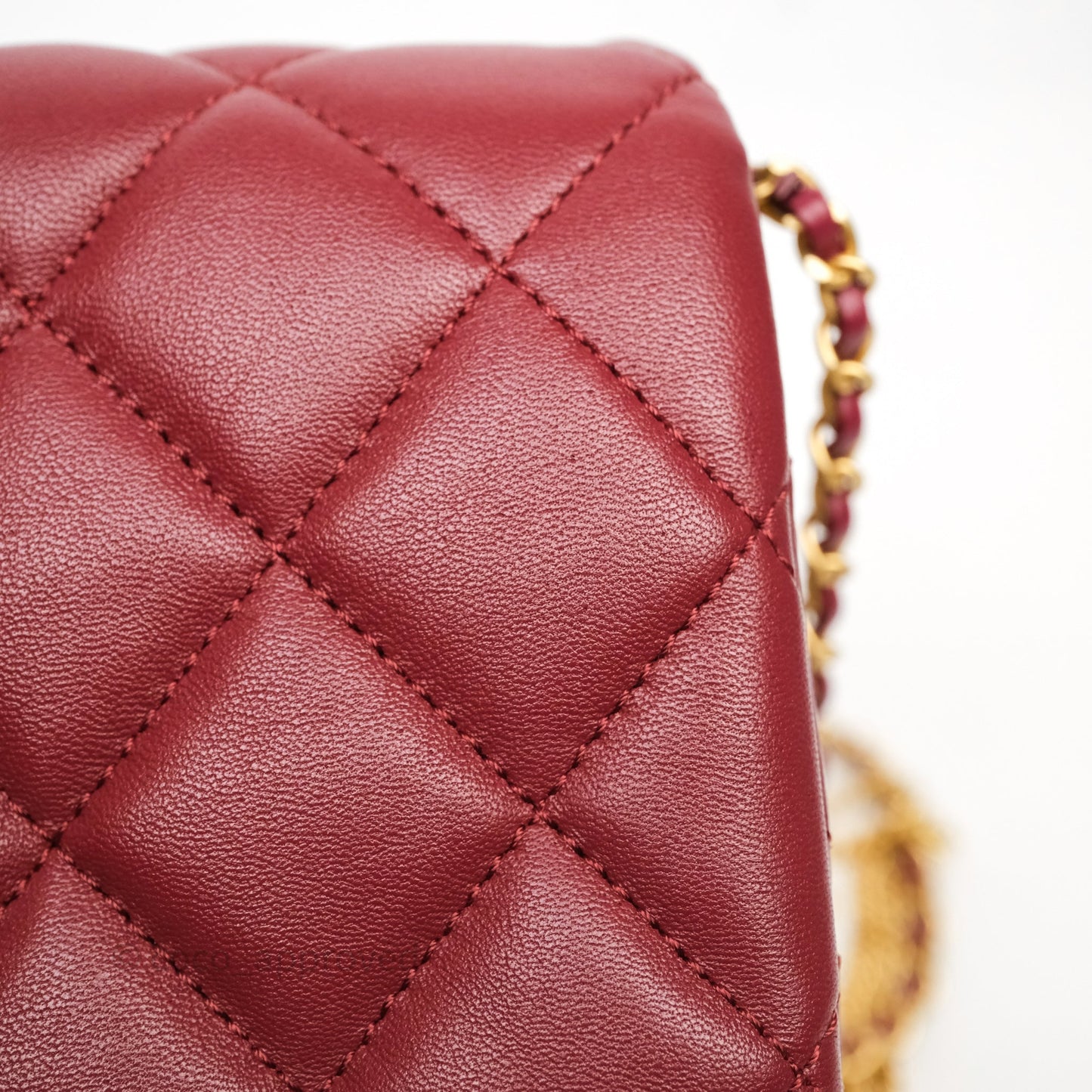 Chanel Quilted Accordion Flap Bag with Button on Chain Burgundy Lambskin Aged Gold Hardware 22A