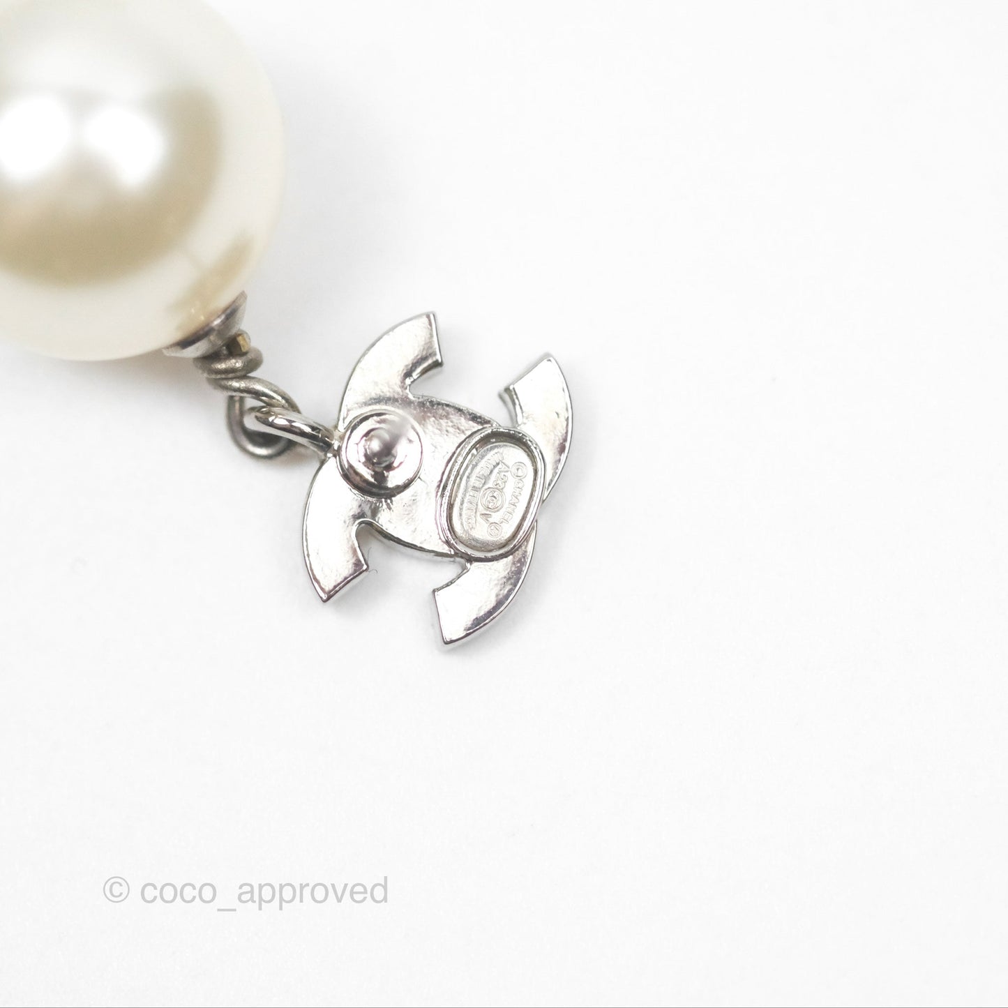 Chanel CC Crystal Pearl Drop Earrings Silver Tone 23V