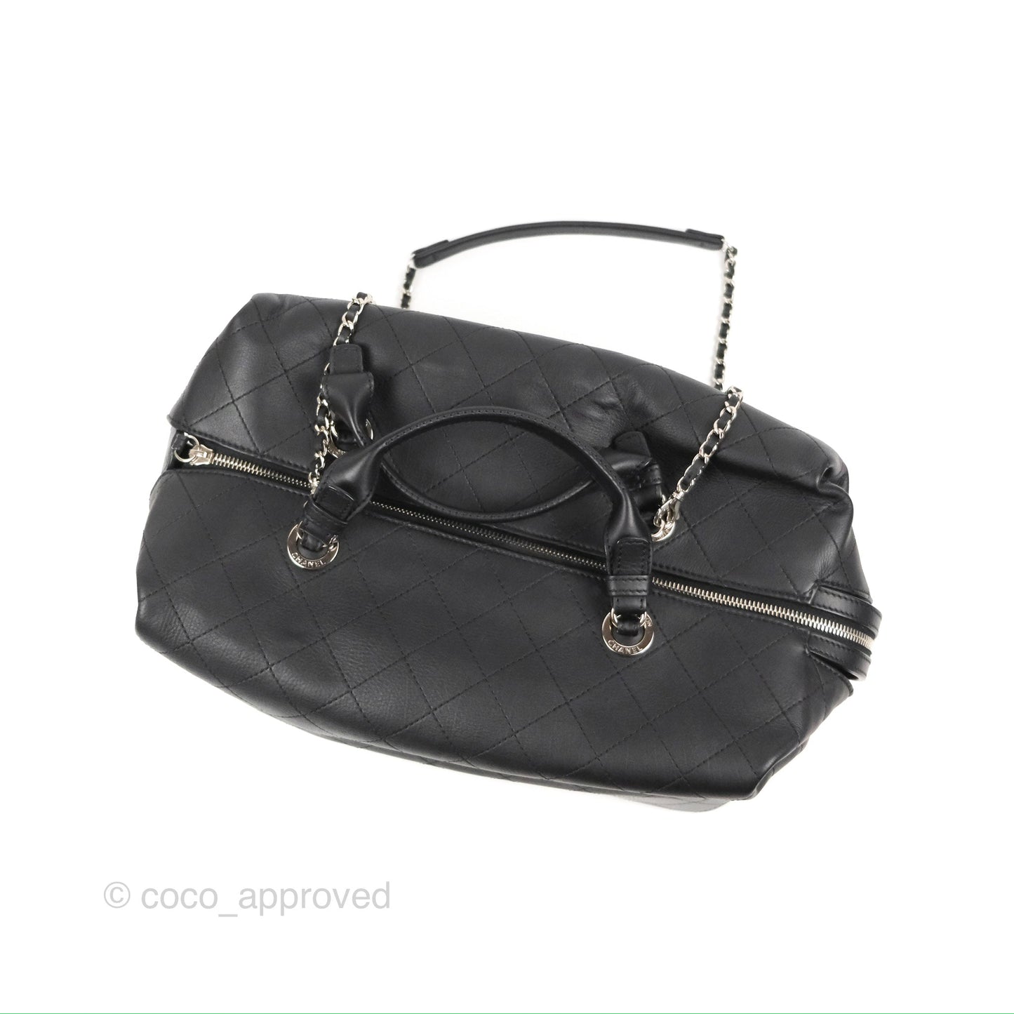 Chanel Flat Quilted Boston Bag Black Calfskin Silver Hardware