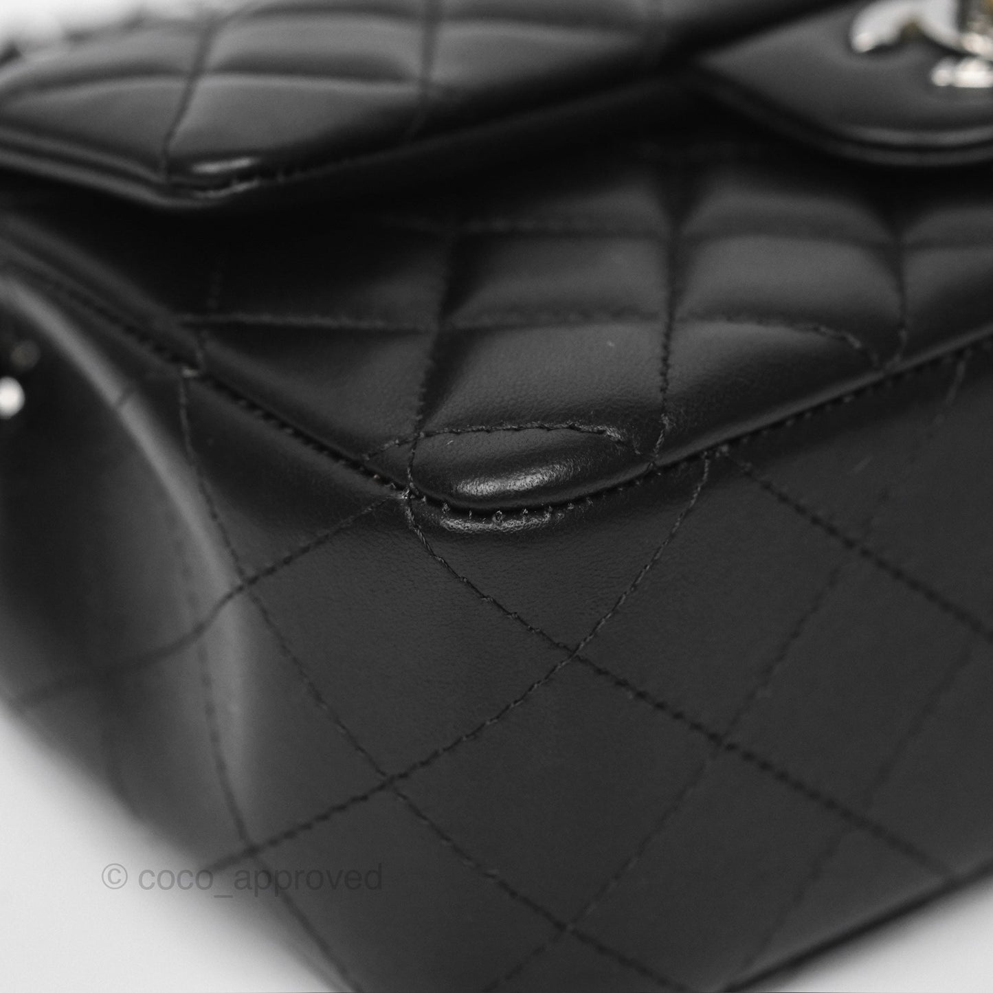 Chanel Quilted Mini Rectangular Flap Black Lambskin Silver Hardware
