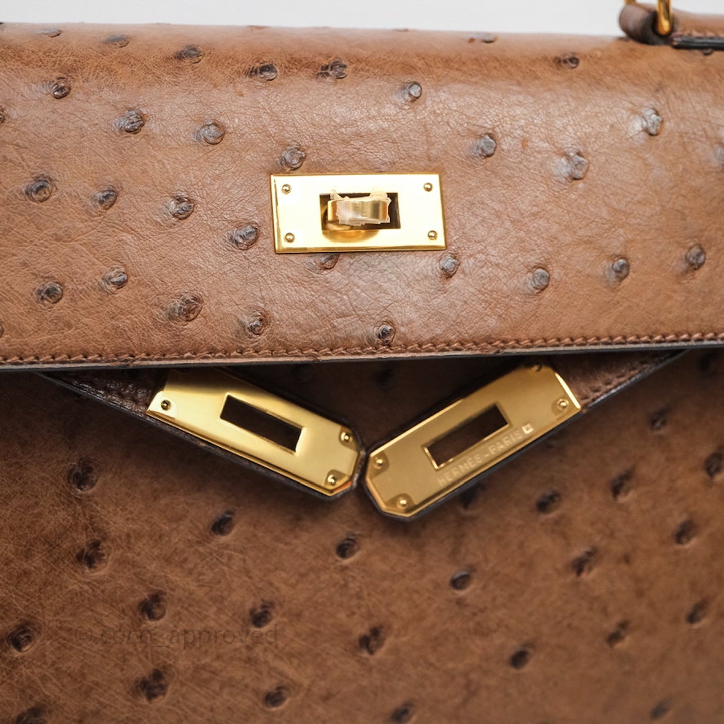 Hermès Kelly 28 Chocolate Ostrish Sellier Gold Hardware