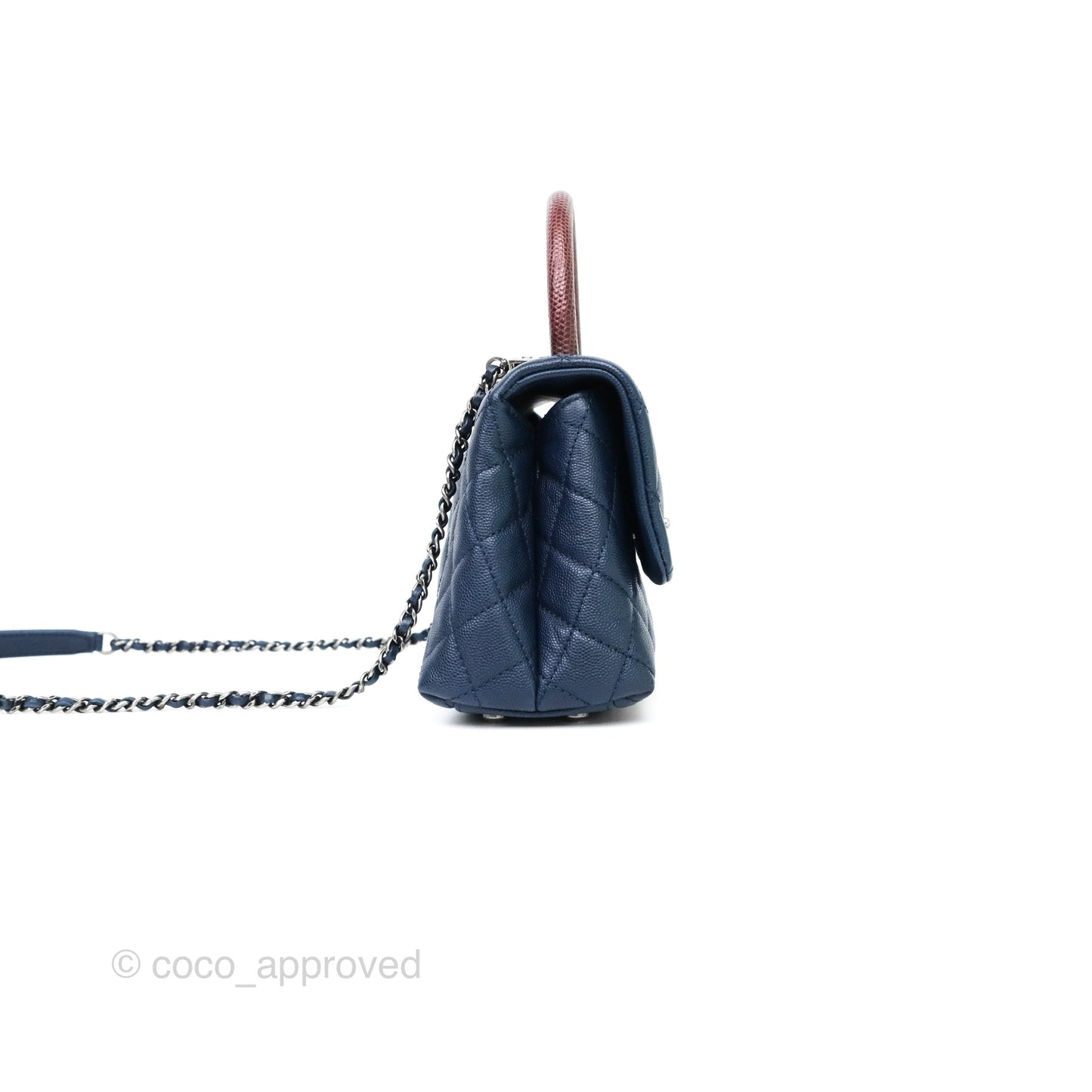 Chanel Small Coco Handle Navy Caviar Ruthenium Hardware Lizard Handle